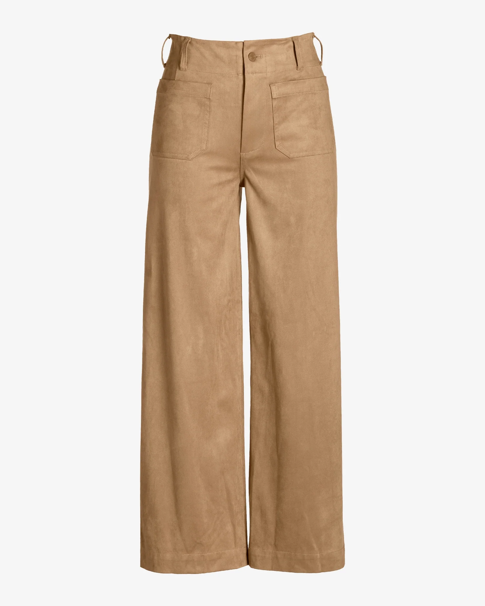 Faux Suede Patch Pocket Wide Leg Ankle Pant Tan - Mycitystee