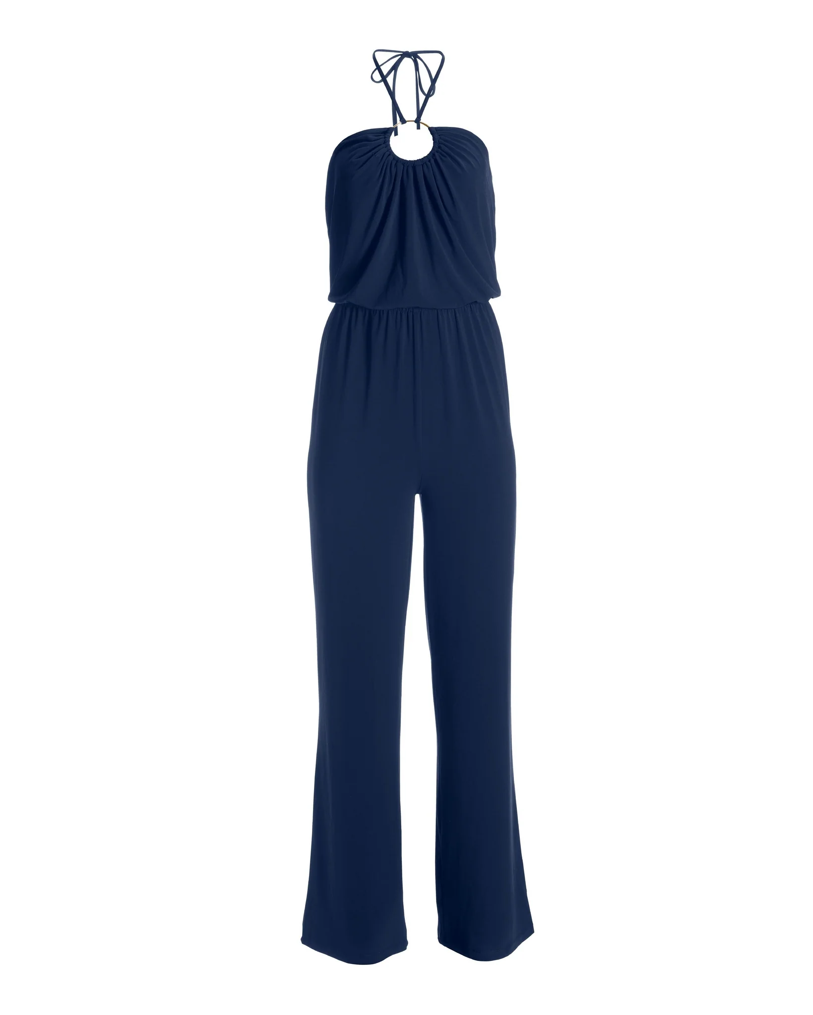 Ring Hardware Halter Knit Jumpsuit Navy - Mycitystee