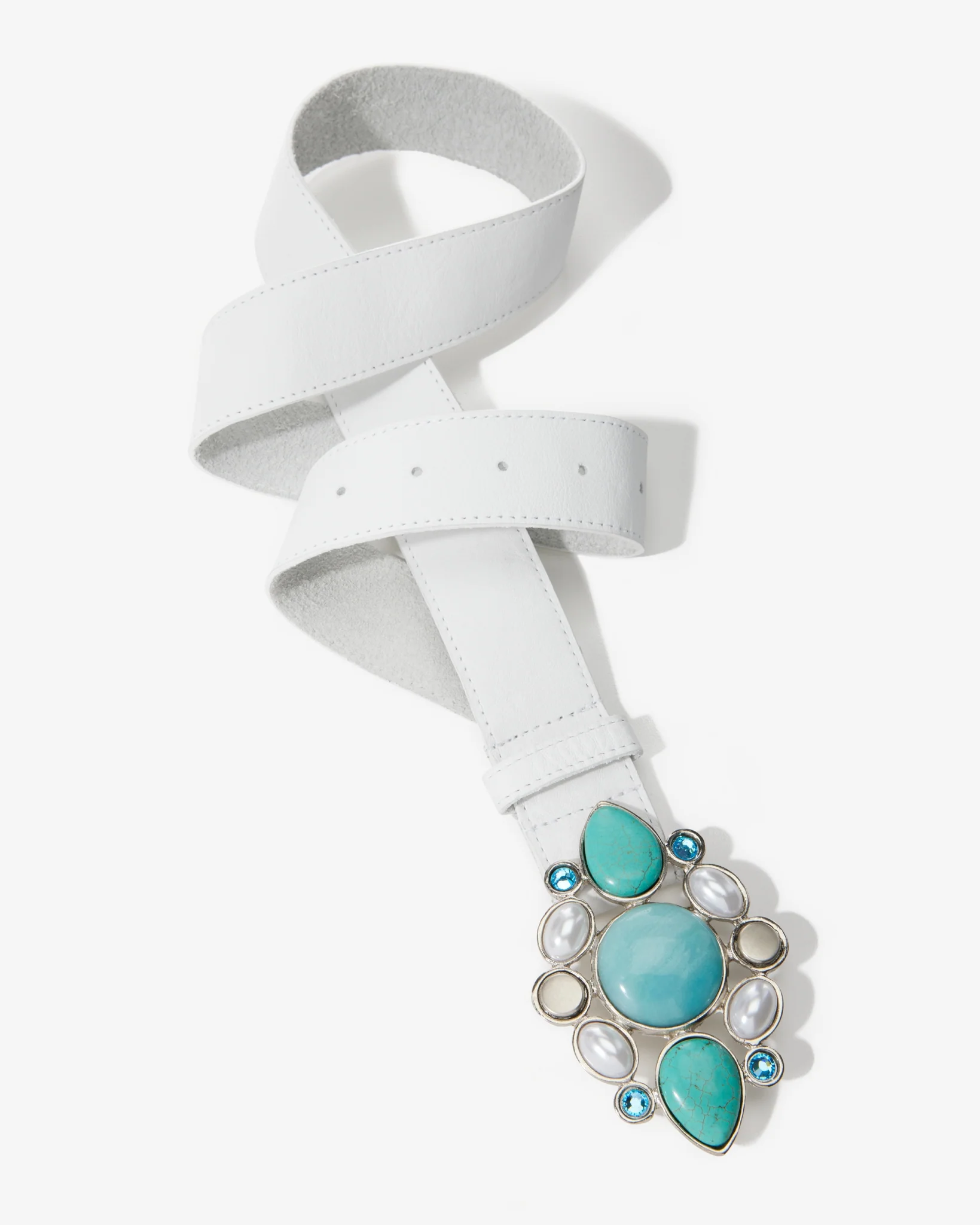 Color Pop Stone and Pearl Buckle Belt Blue Multi - Mycitystee