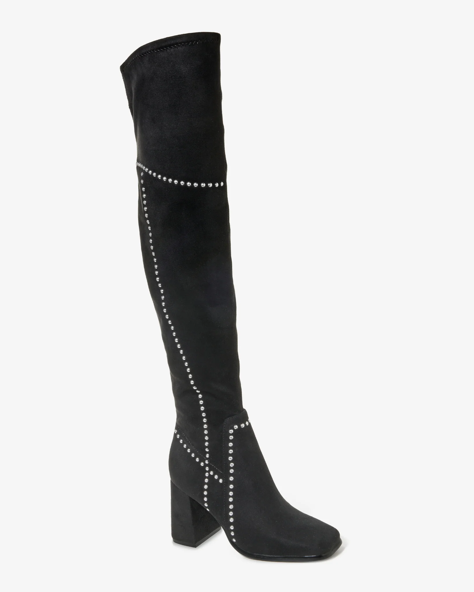 Over The Knee Studded Square Toe Boot Black - Mycitystee