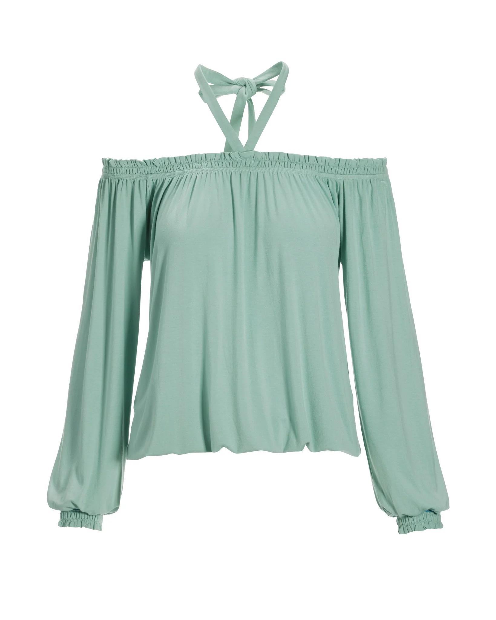 Halter Strap Off-The-Shoulder Effortless Knit Top Sage - Mycitystee