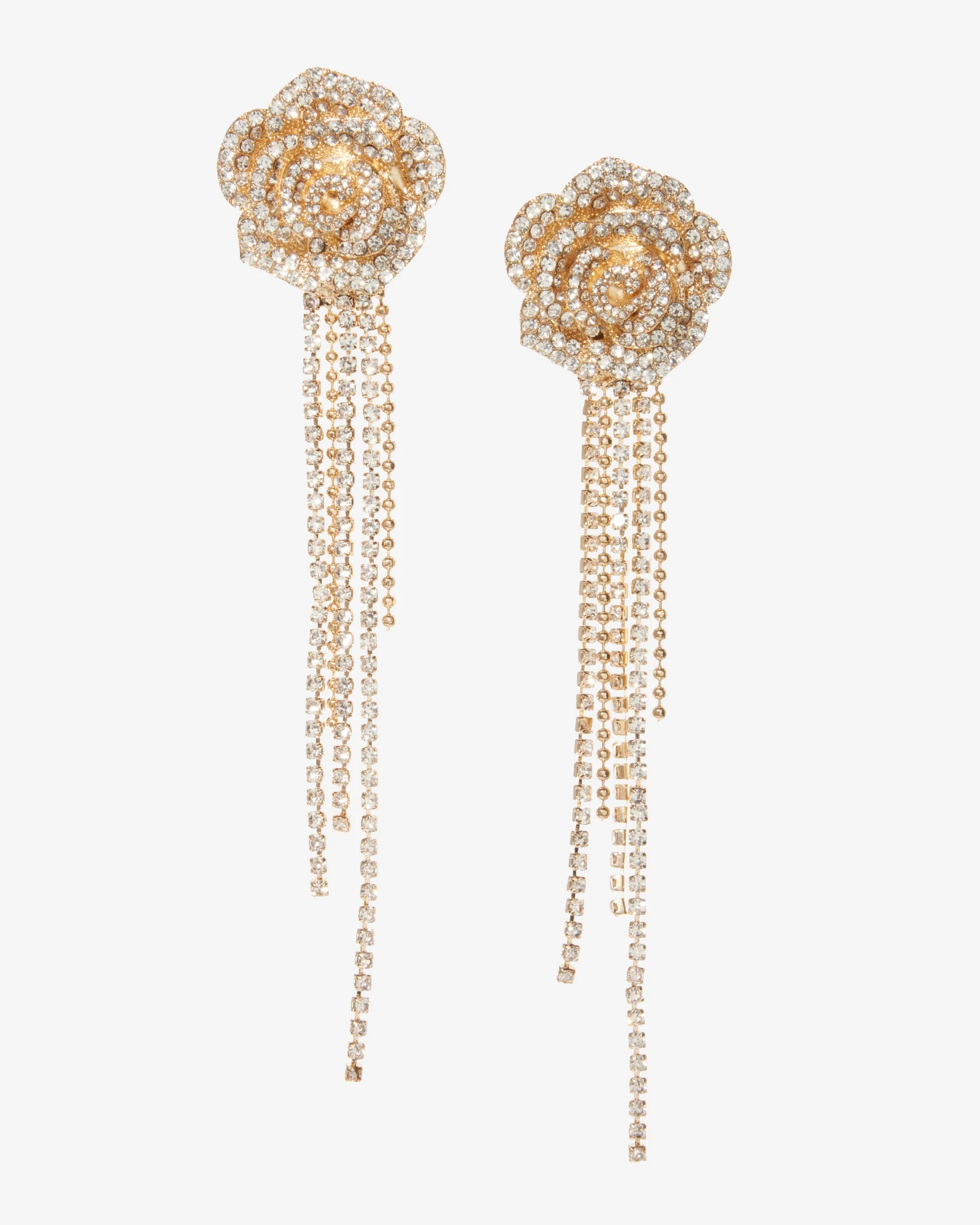 Rosette Rhinestone Fringe Earring Gold - Mycitystee