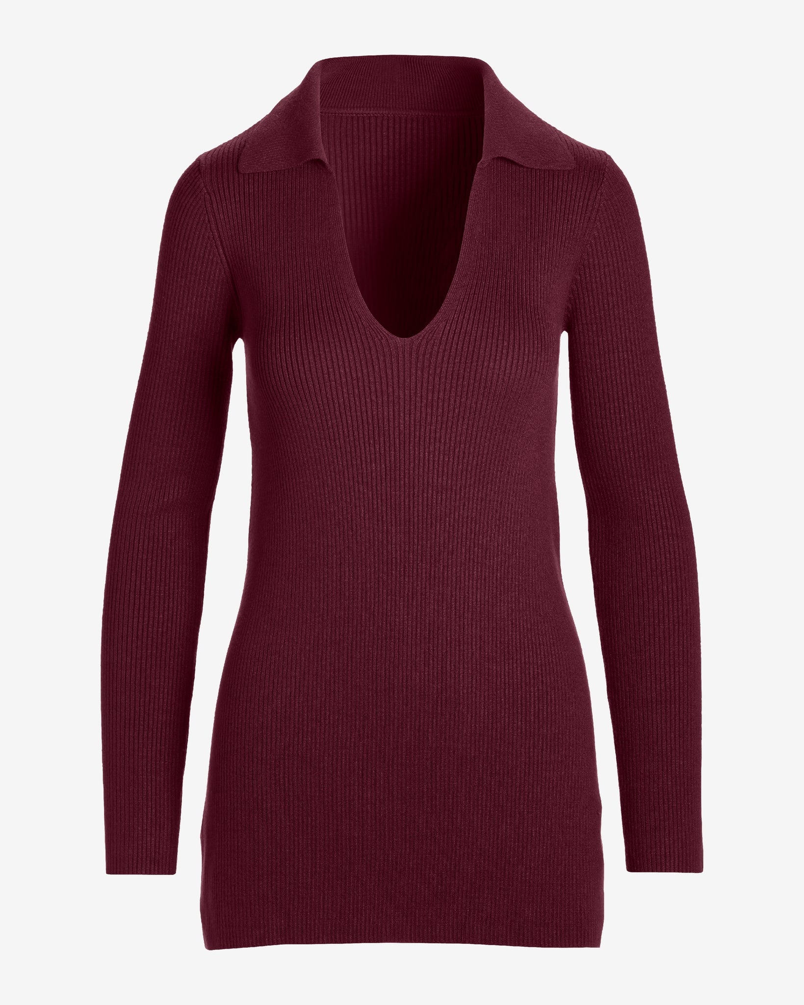 Ribbed Collar Tunic Sweater Black Cherry - Mycitystee