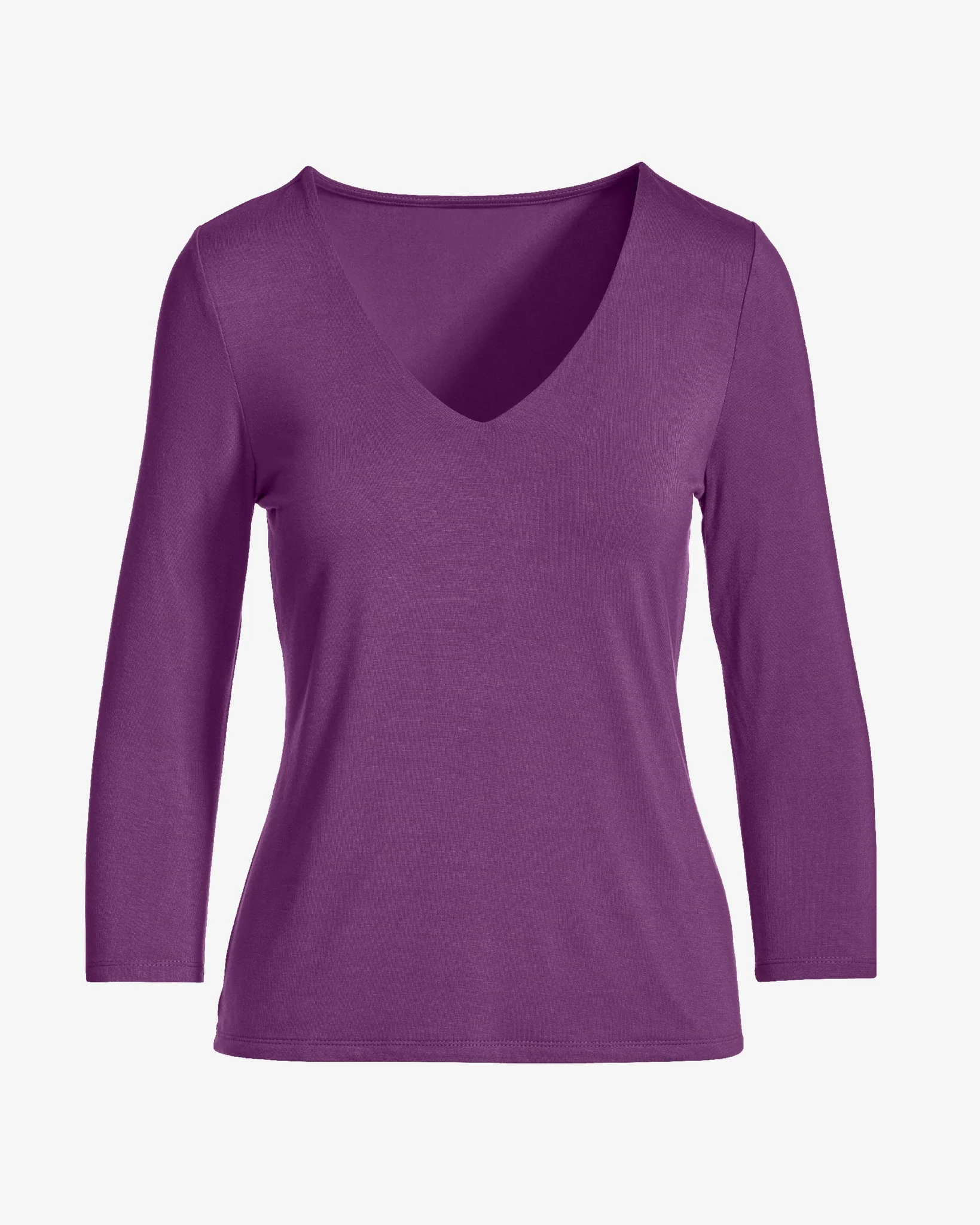 So Effortless Three Quarter Sleeve V Neck Hollyhock - Mycitystee