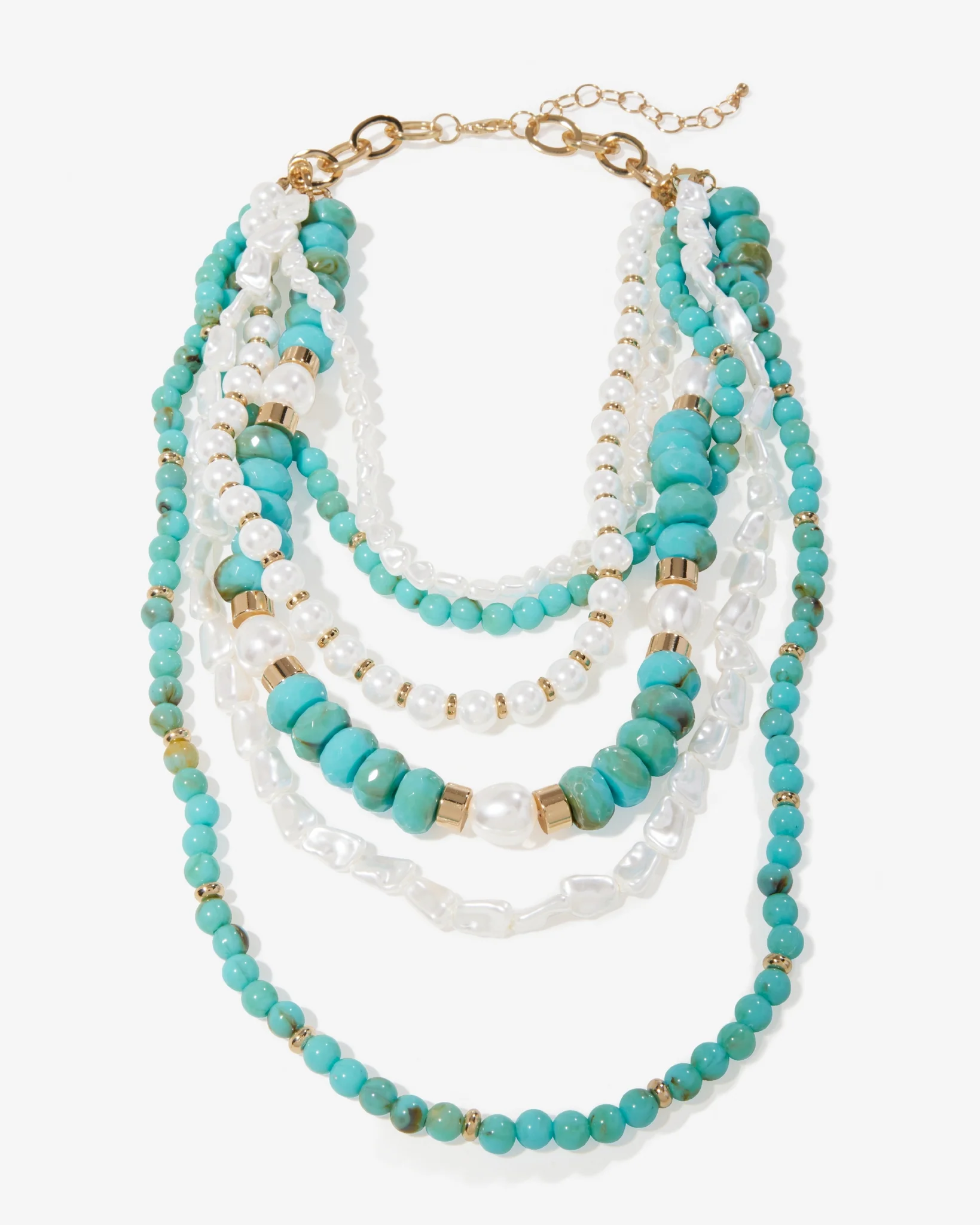 Turquoise and Pearl Layered Necklace White/Blue - Mycitystee