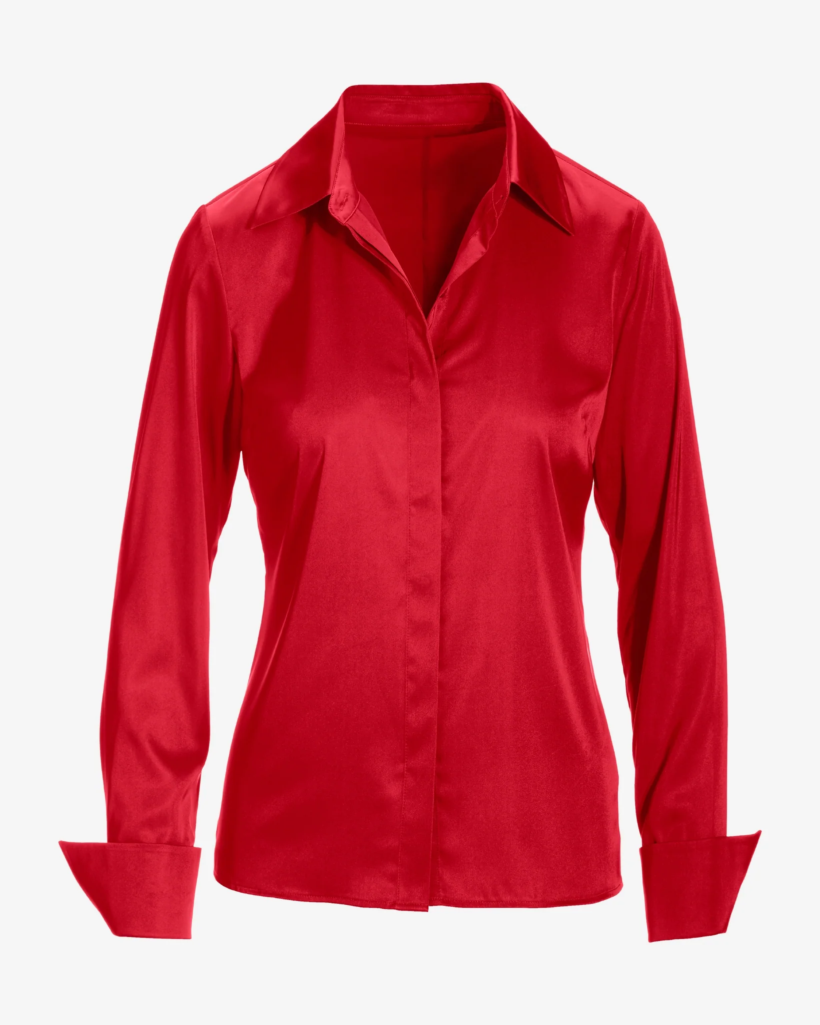 Sophia Button-Up Charmeuse Blouse Lipstick Red - Mycitystee