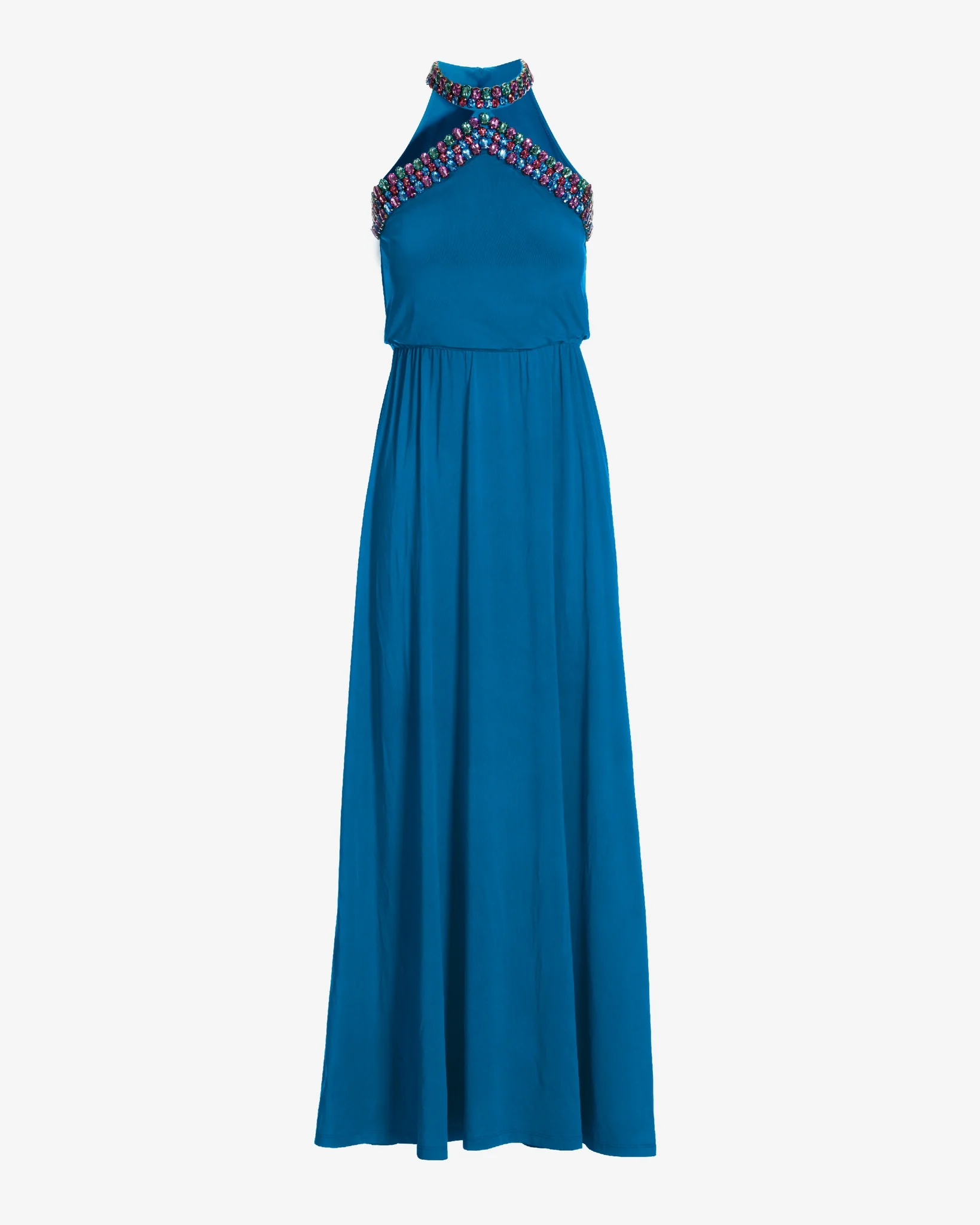 Gem Necklace Knit Maxi Dress Blue Aster - Mycitystee