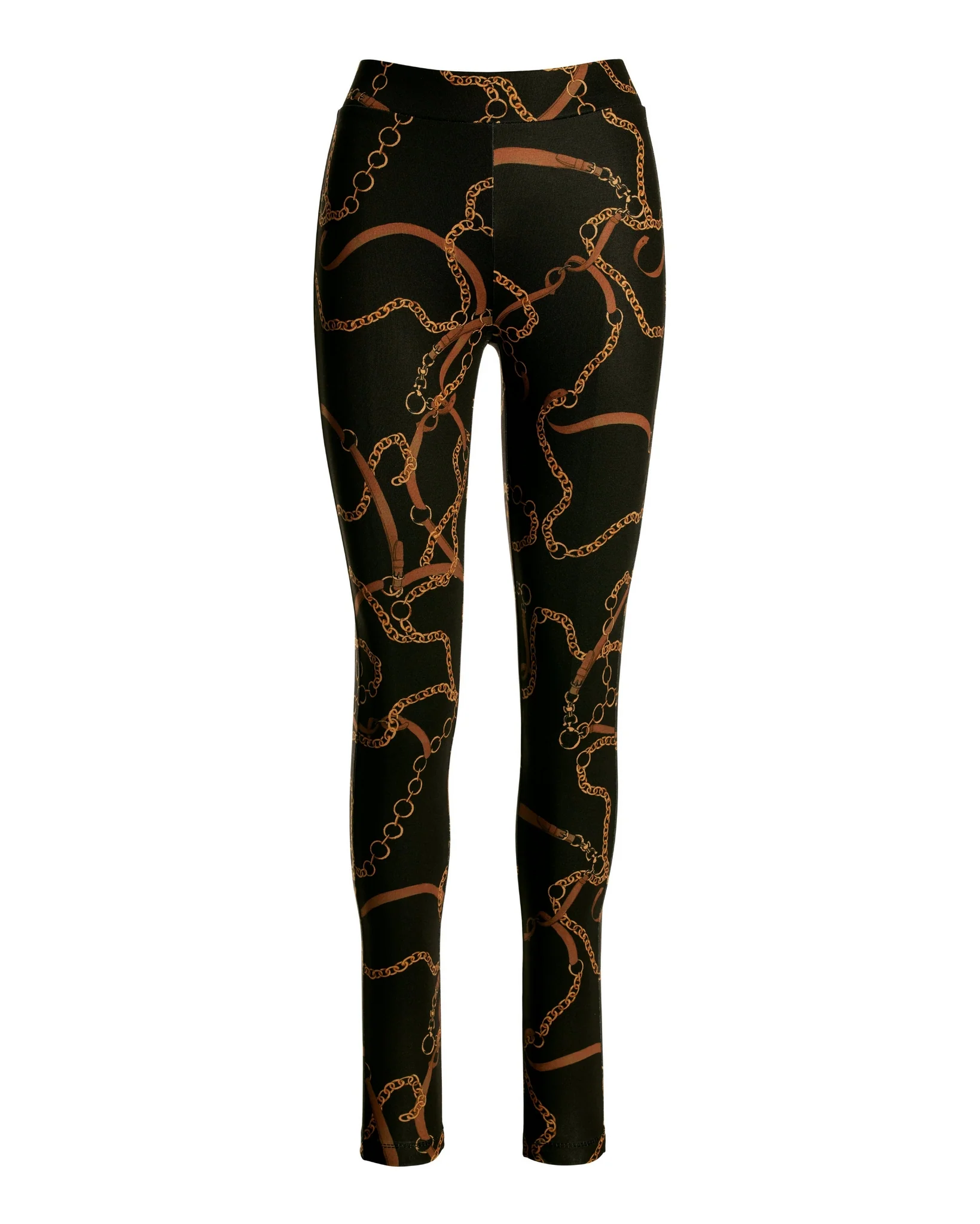 Aspen Golden Chains Print Ponte Legging Black/Gold - Mycitystee
