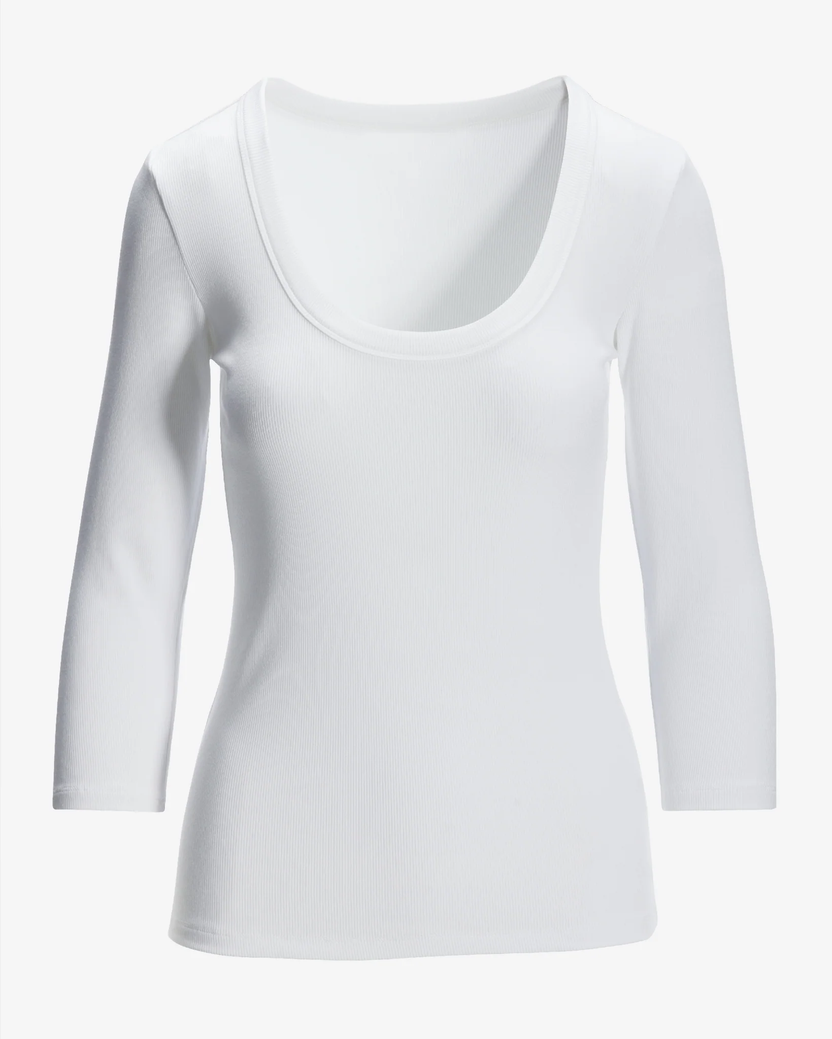 So Essential Ribbed Scoop Three Quarter Top White - Mycitystee