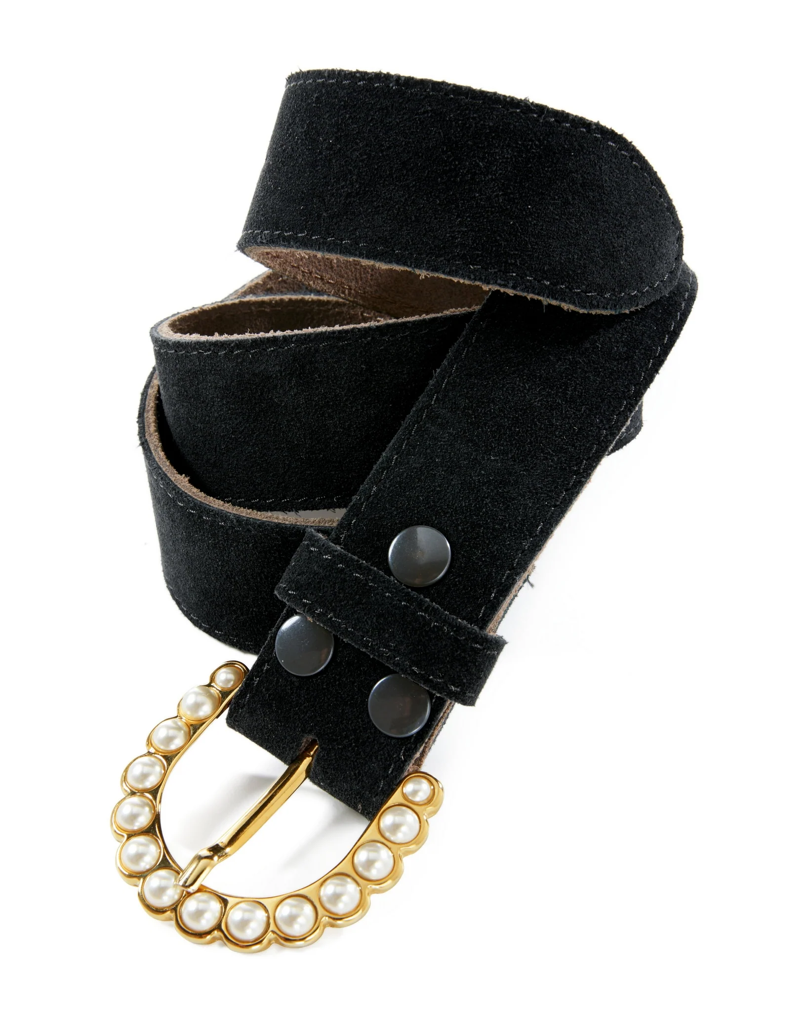Leather Pearl Buckle Belt Black - Mycitystee