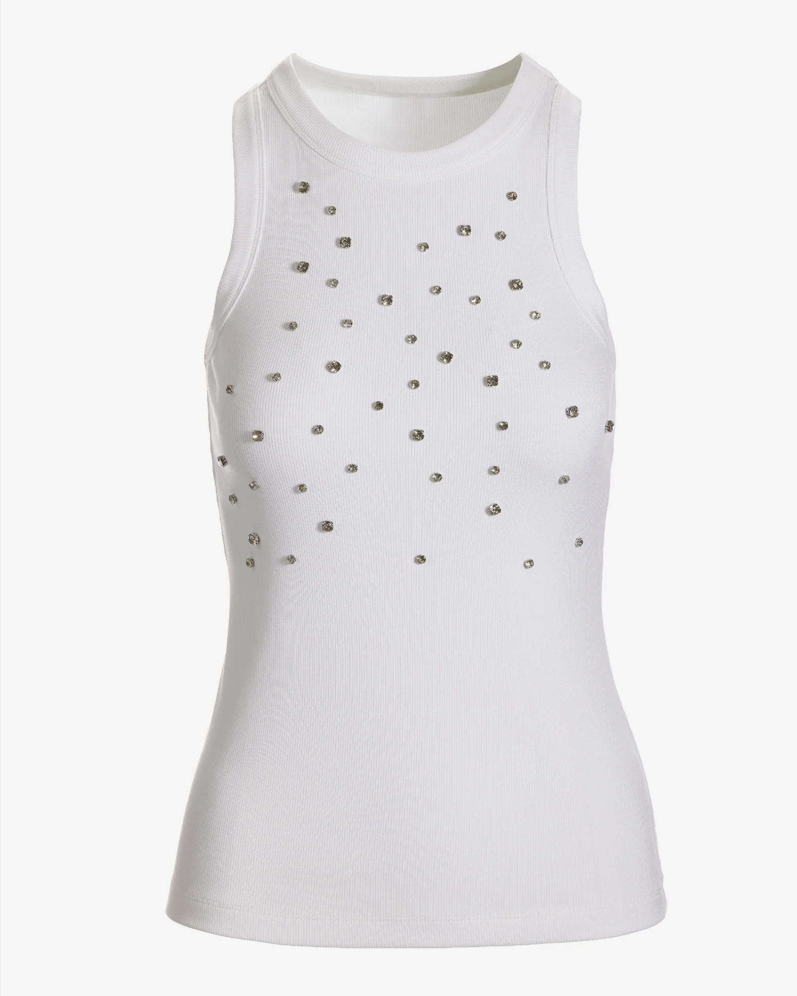 Rhinestone Embellished Rib Tank Pure White - Mycitystee