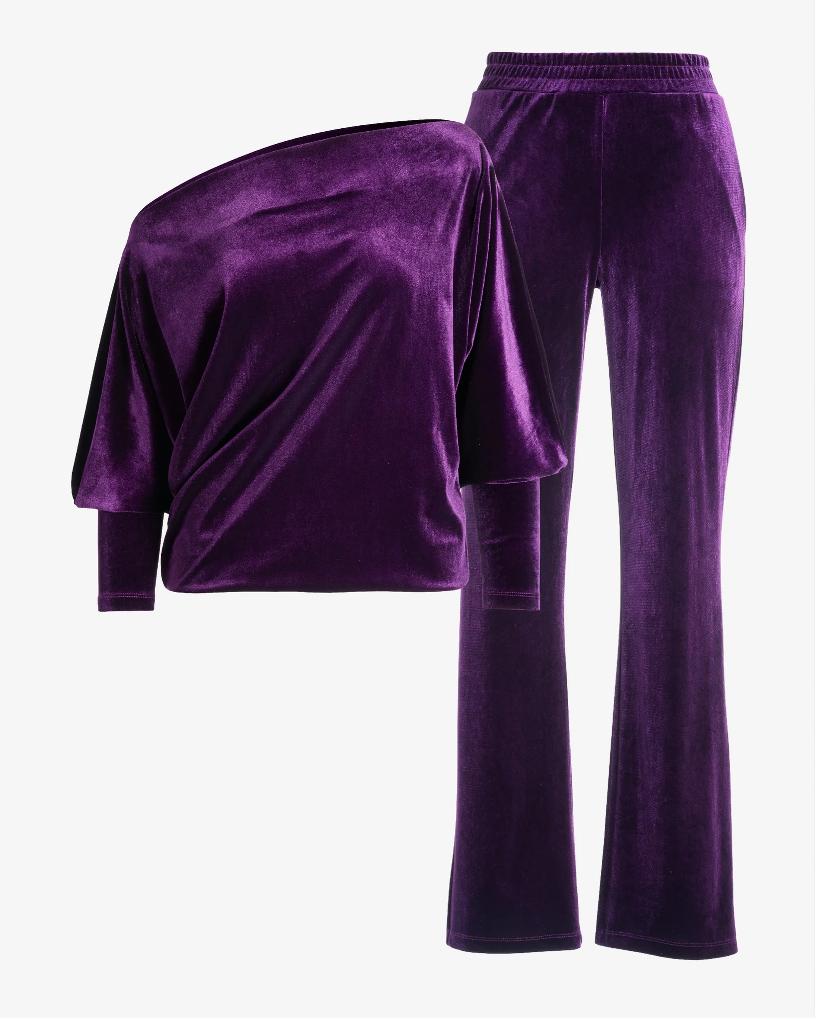 Chic Velour Slouchy and Wide Leg Lounge Set Deep Purple - Mycitystee