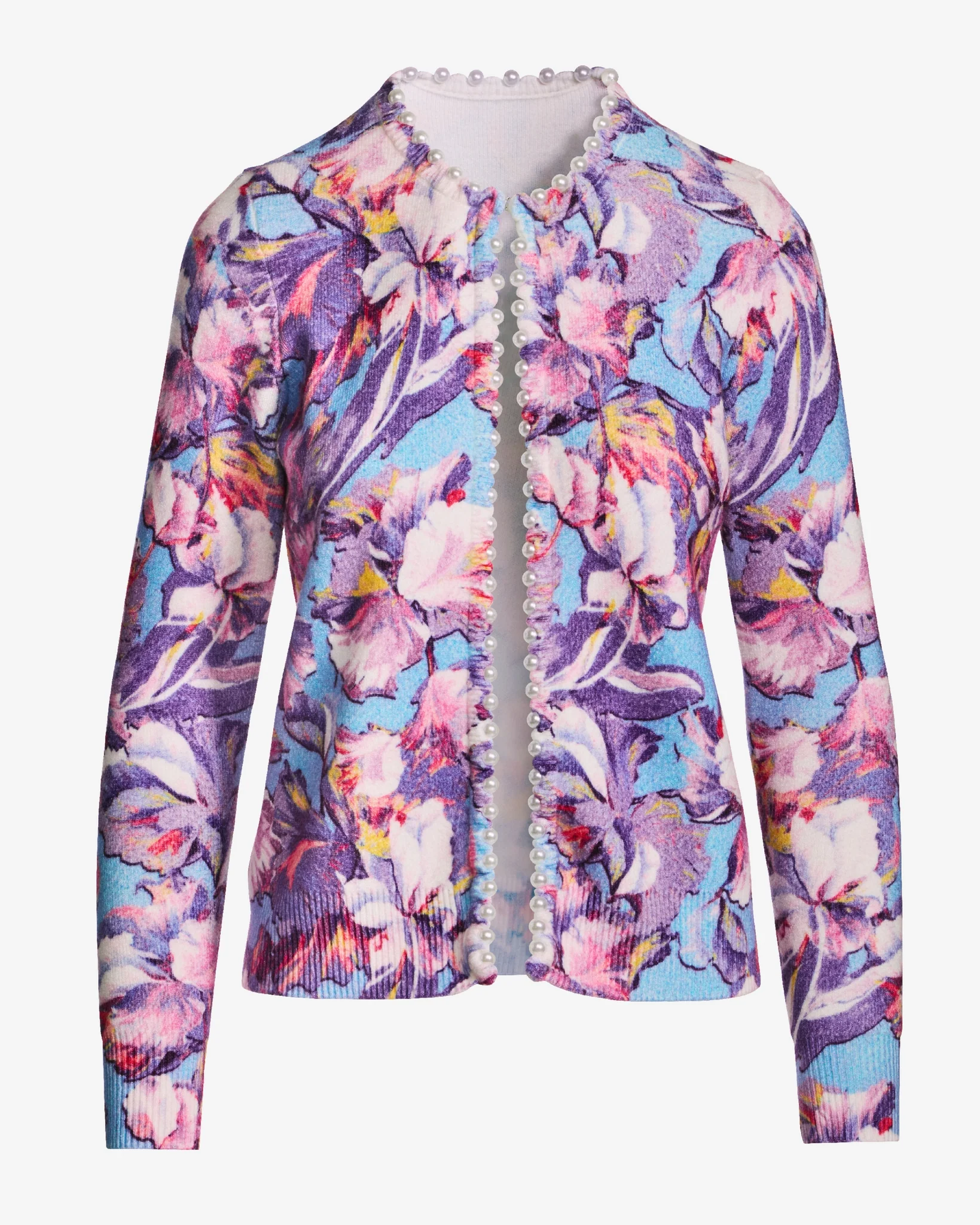 Printed Pearl Trim Cardigan Paris Fleurs - Mycitystee