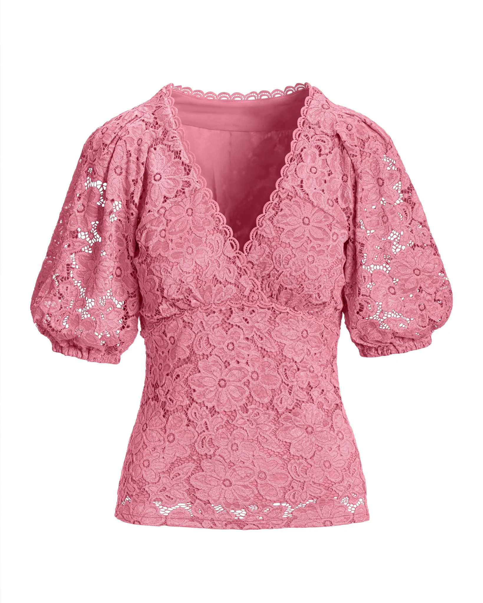 Lace V Neck Knit Top Aurora Pink - Mycitystee