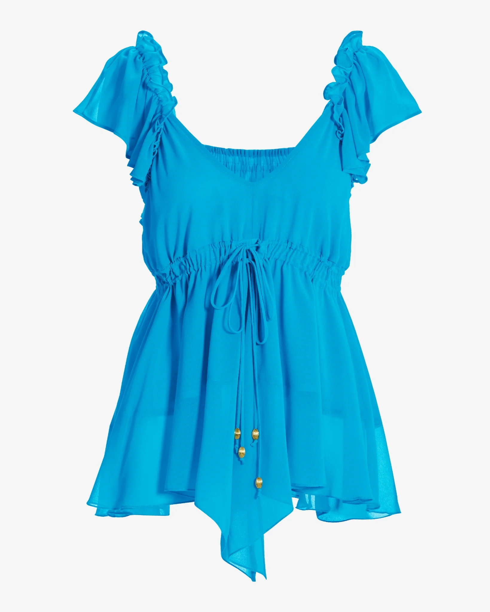 Ruffle Sleeve Tie Front Blouse Bachelor Button - Mycitystee