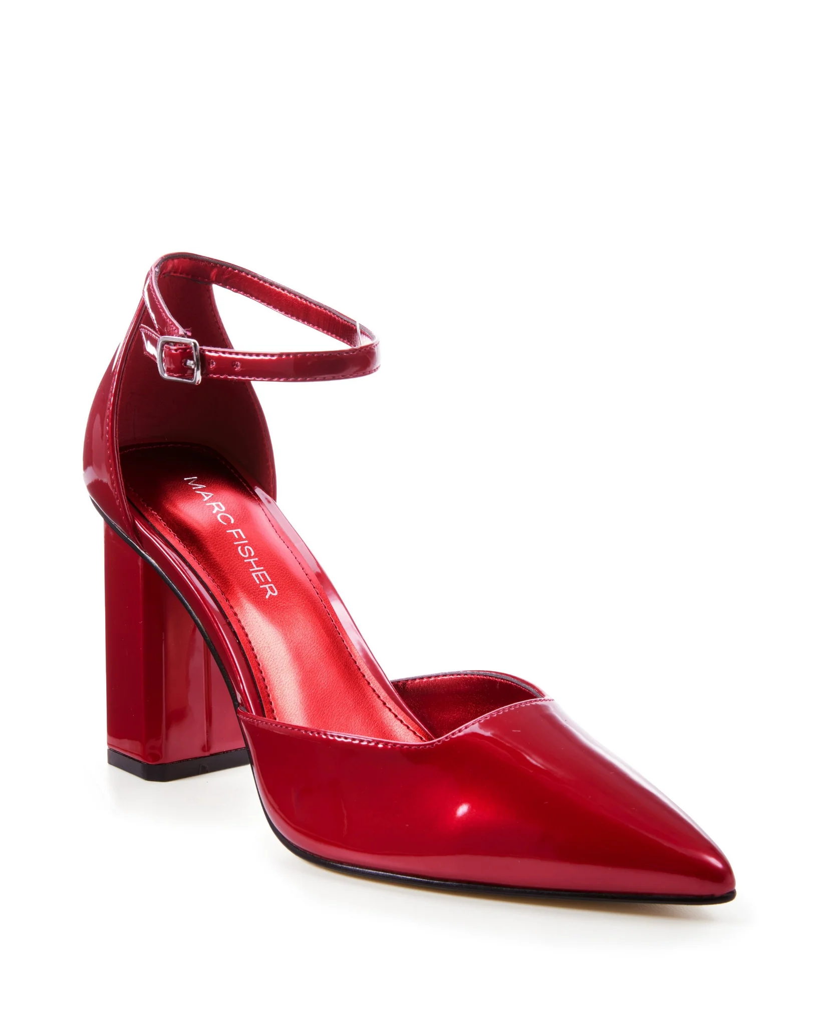 Pointed Toe Metallic Ankle Strap Heel Red - Mycitystee