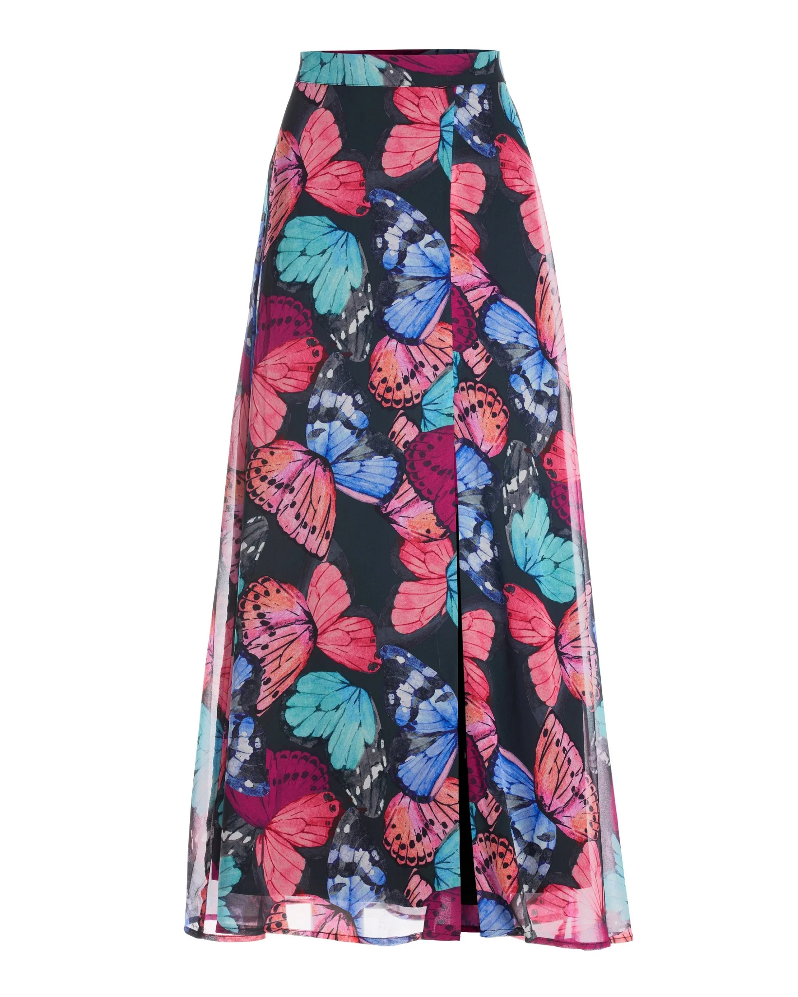 Butterfly Chiffon-Print Maxi Skirt Black Multi - Mycitystee