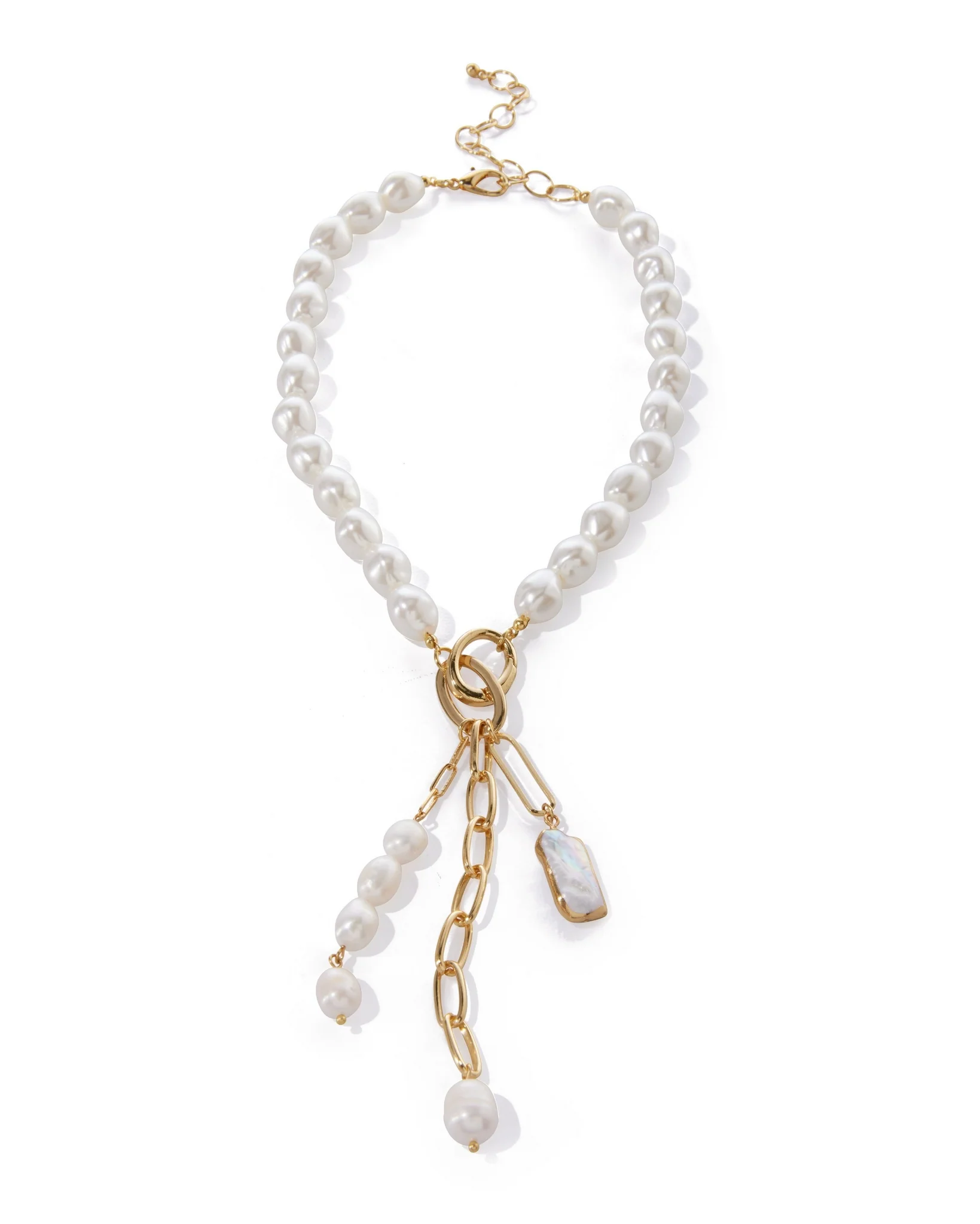Pearl and Chain Drop Necklace Gold - Mycitystee
