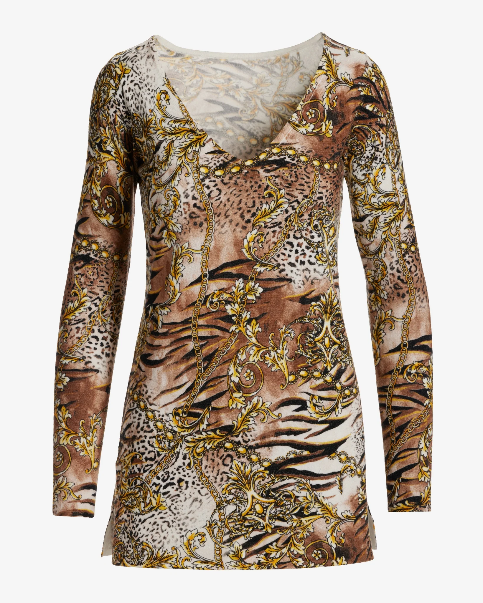 Printed V-Neck Tunic Sweater Animal Allure - Mycitystee