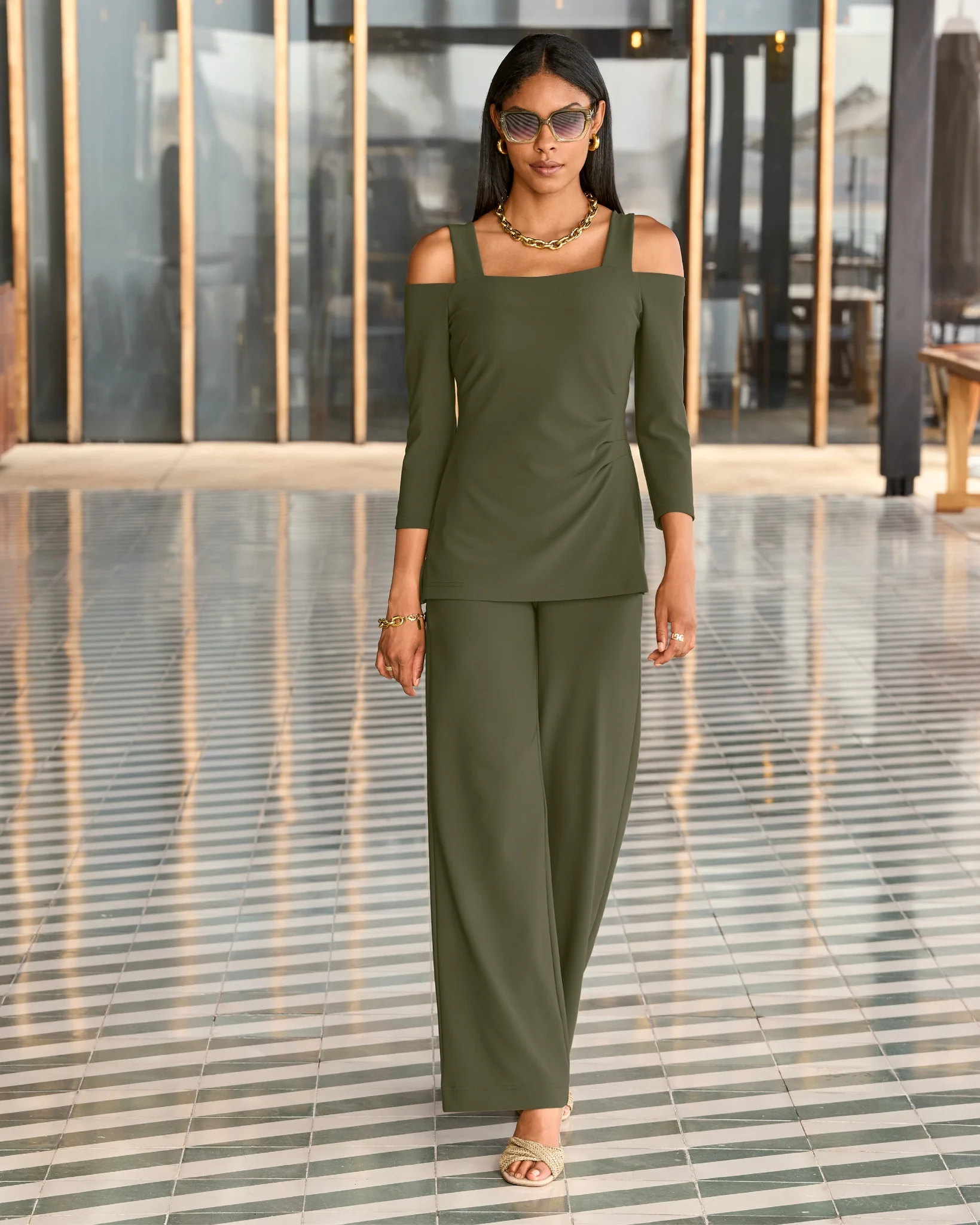 Beyond Travel High Rise Palazzo Pant Olive Night - Mycitystee