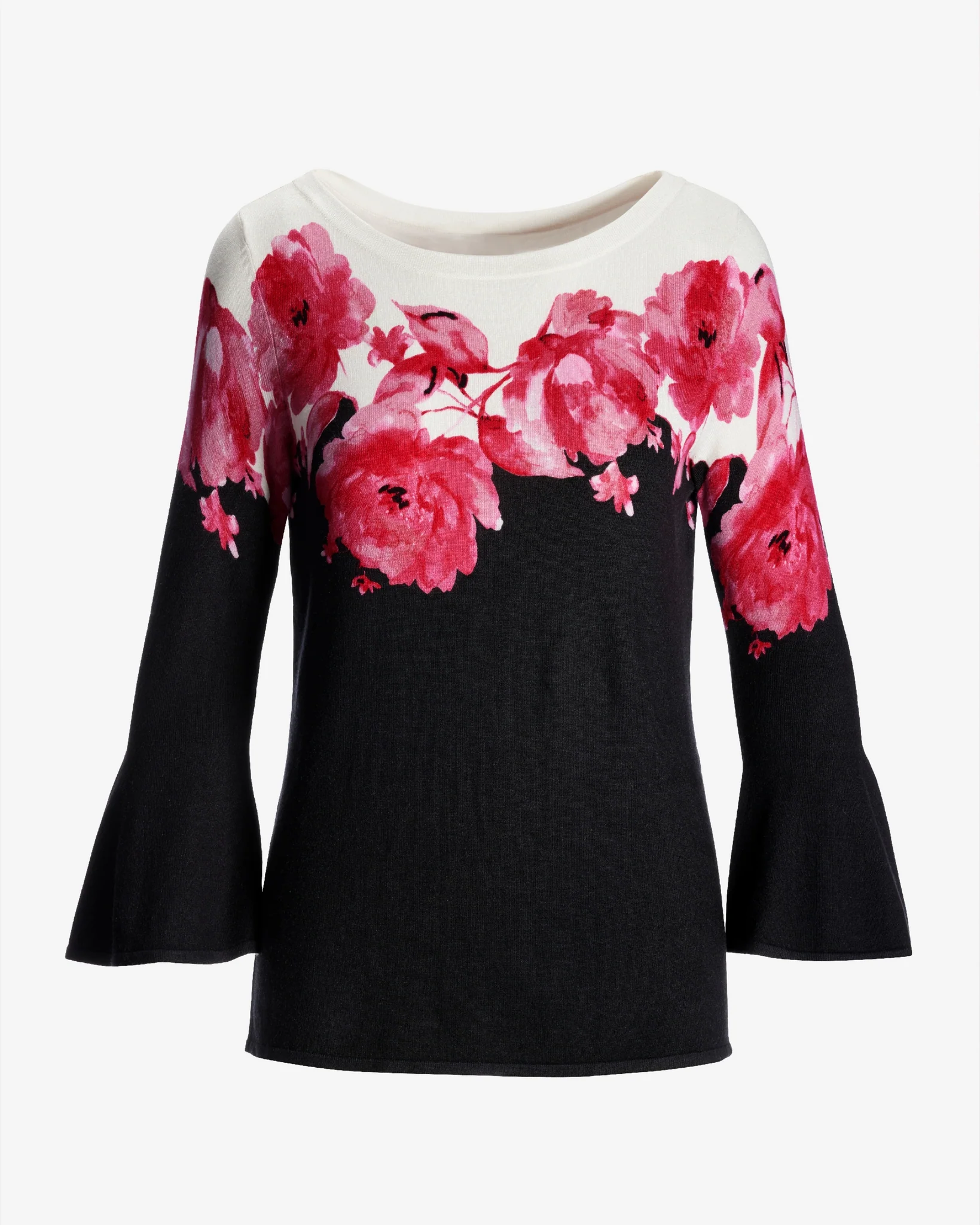 Floral Boatneck Flare Sleeve Sweater Pink - Mycitystee