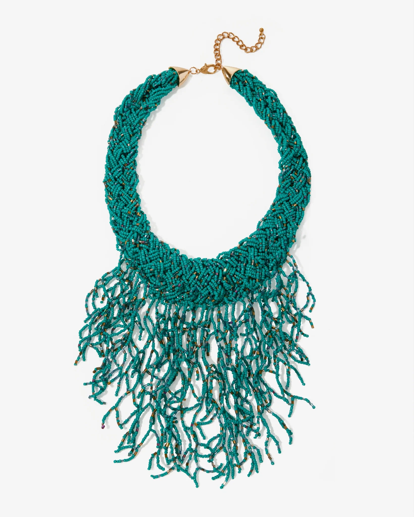 Turquoise Beaded Fringe Necklace Turquoise - Mycitystee