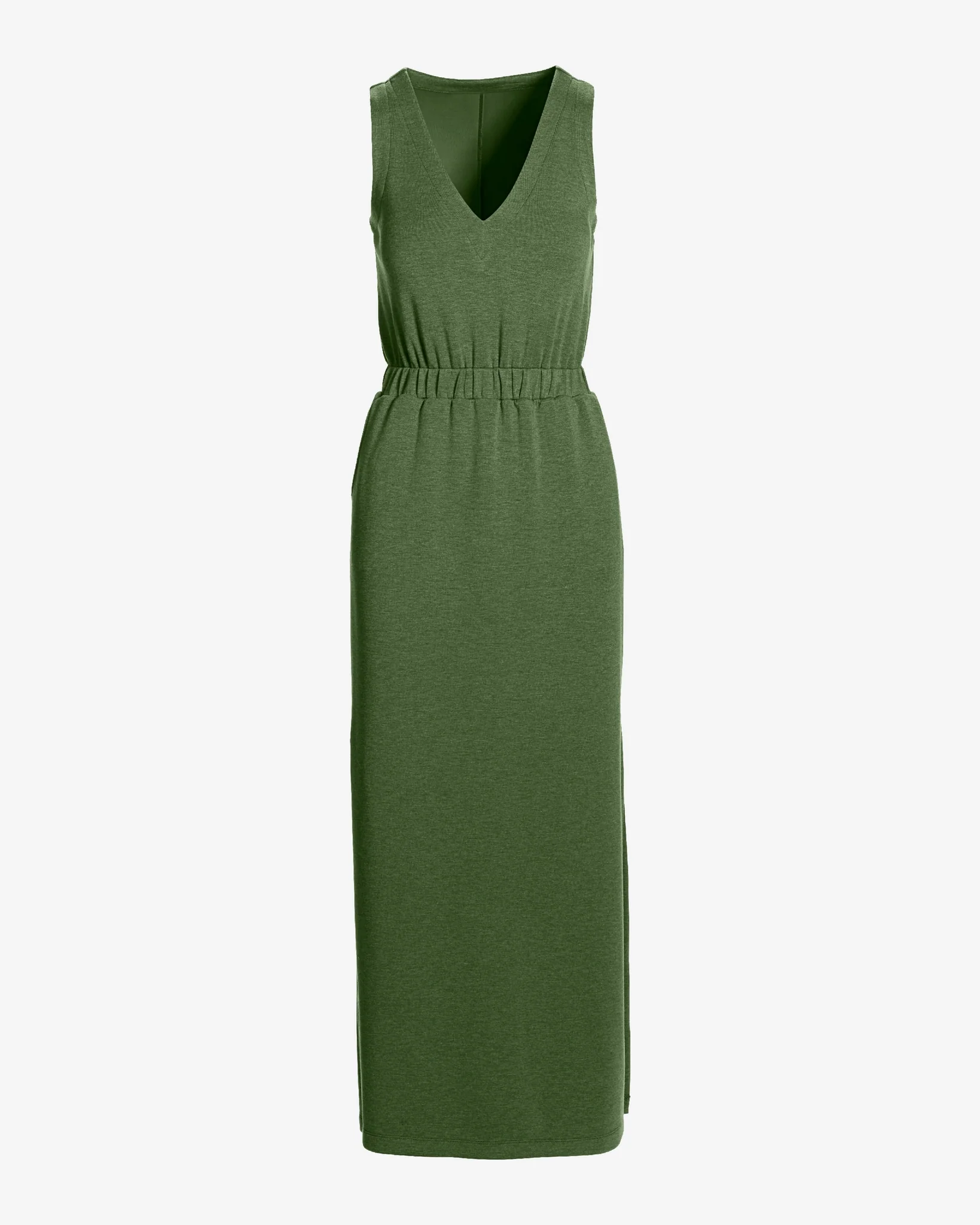 Luxe Lounge V-Neck Blouson Maxi Dress Olive Night - Mycitystee