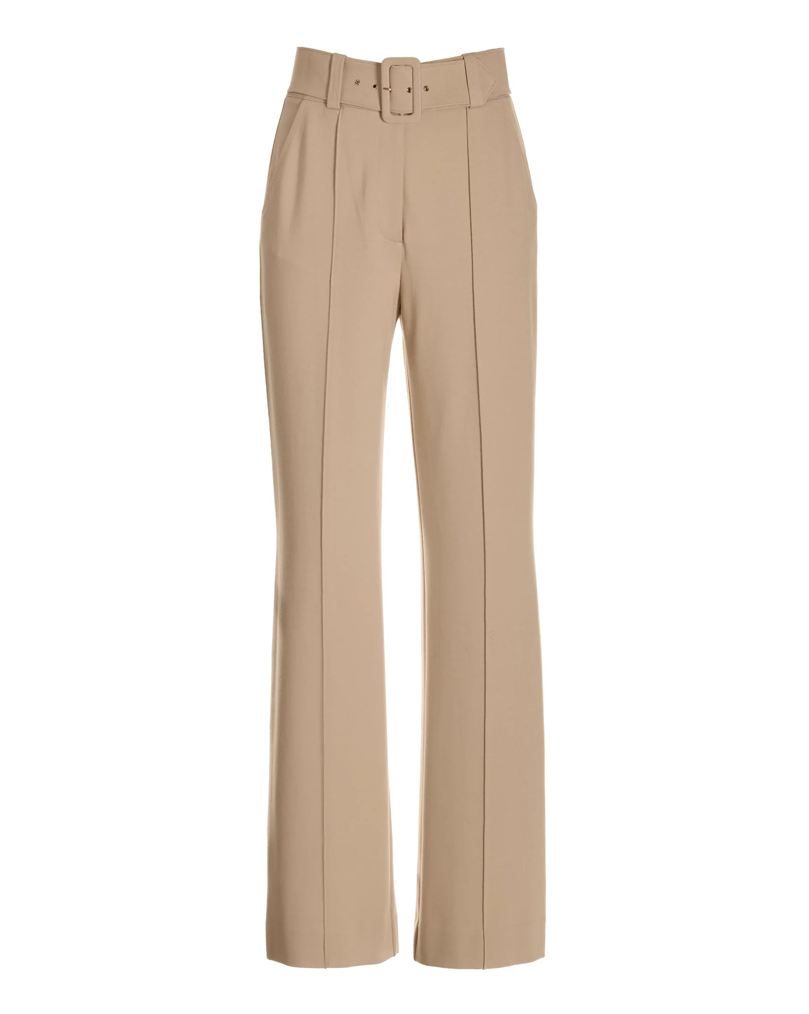 Malibu Belted Ponte High Waist Wide Leg Trouser Pant Sesame - Mycitystee