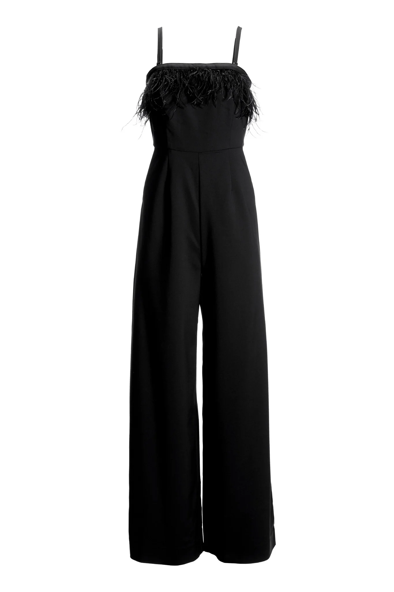 Strapless Faux-Feather Wide-Leg Jumpsuit Black - Mycitystee