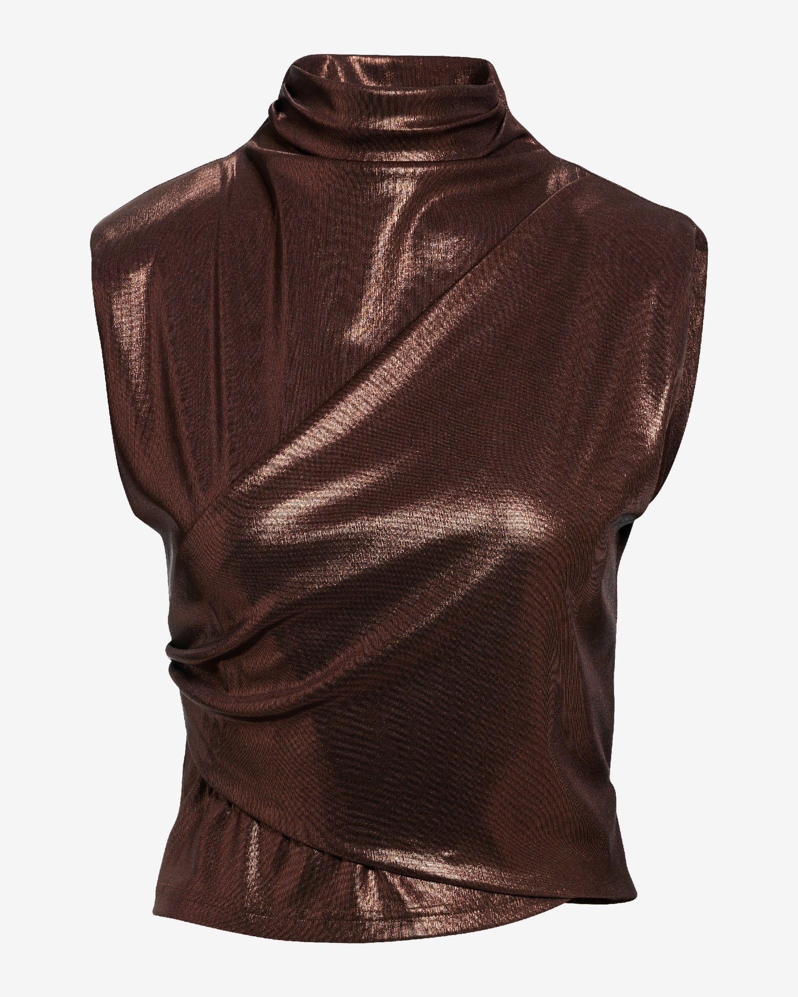 Metallic Drape Mock Neck Knit Top Brown - Mycitystee