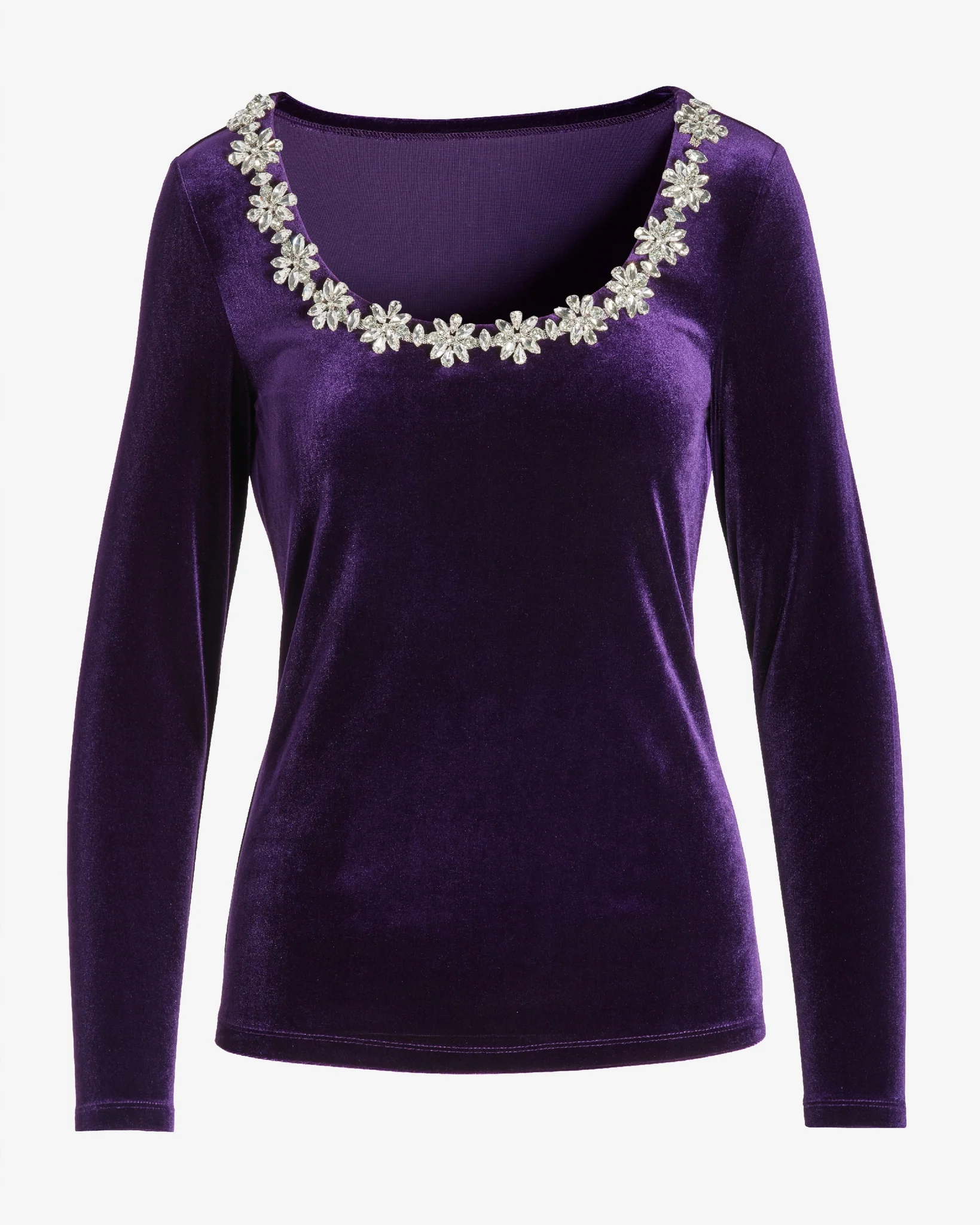 Velvet Scoop Neck Embellished Top Purple - Mycitystee