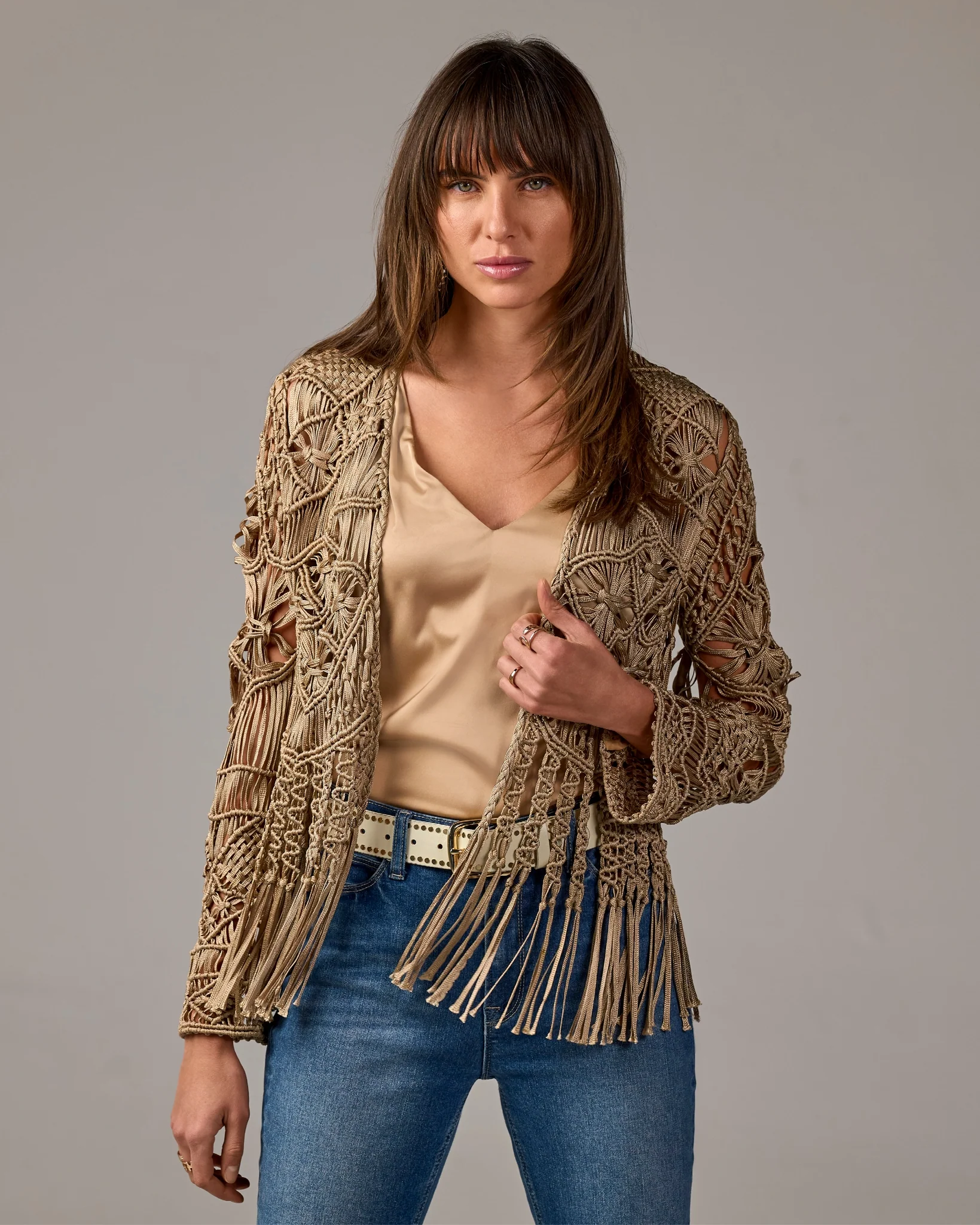 Macrame Fringe Cardigan Sesame - Mycitystee