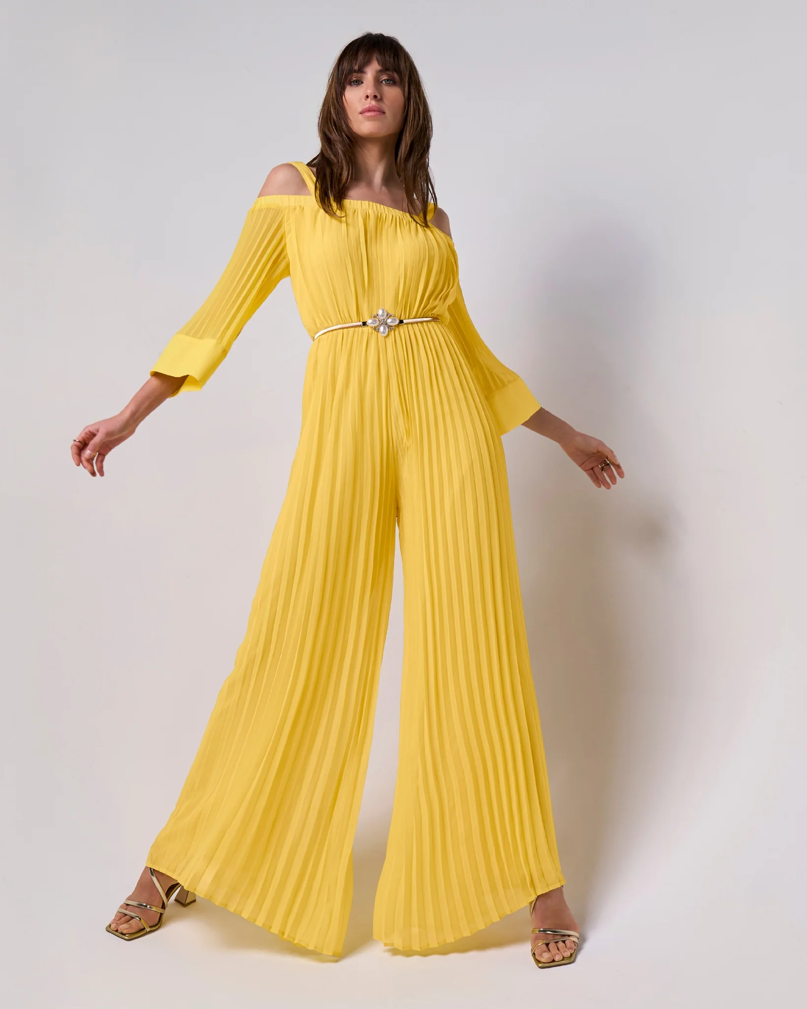 Cold Shoulder Blouson Pleated Jumpsuit Lemon Drop - Mycitystee