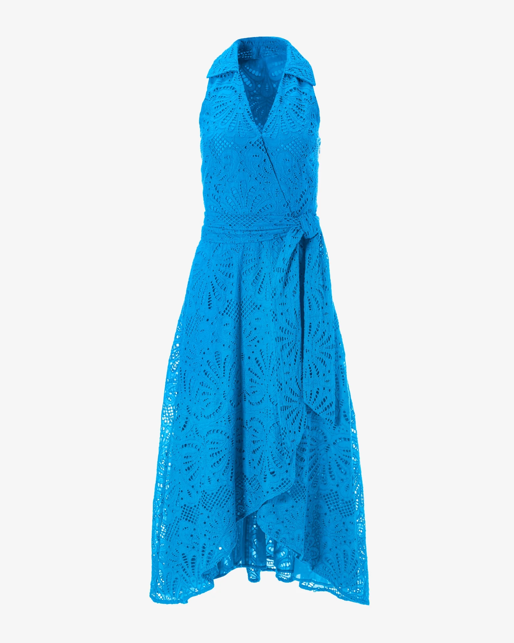 Eyelet Fit and Flare Faux Wrap Midi Dress Malibu Blue - Mycitystee