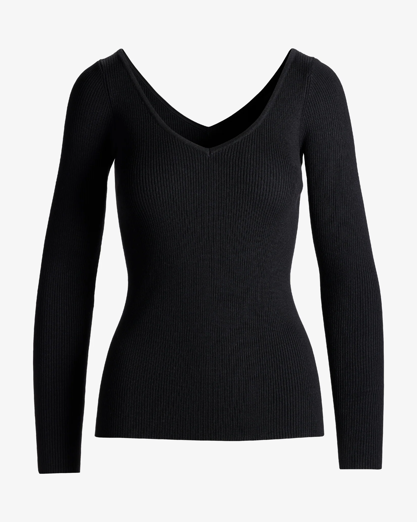 Ribbed Double-V Long Sleeve Sweater Proper Black - Mycitystee