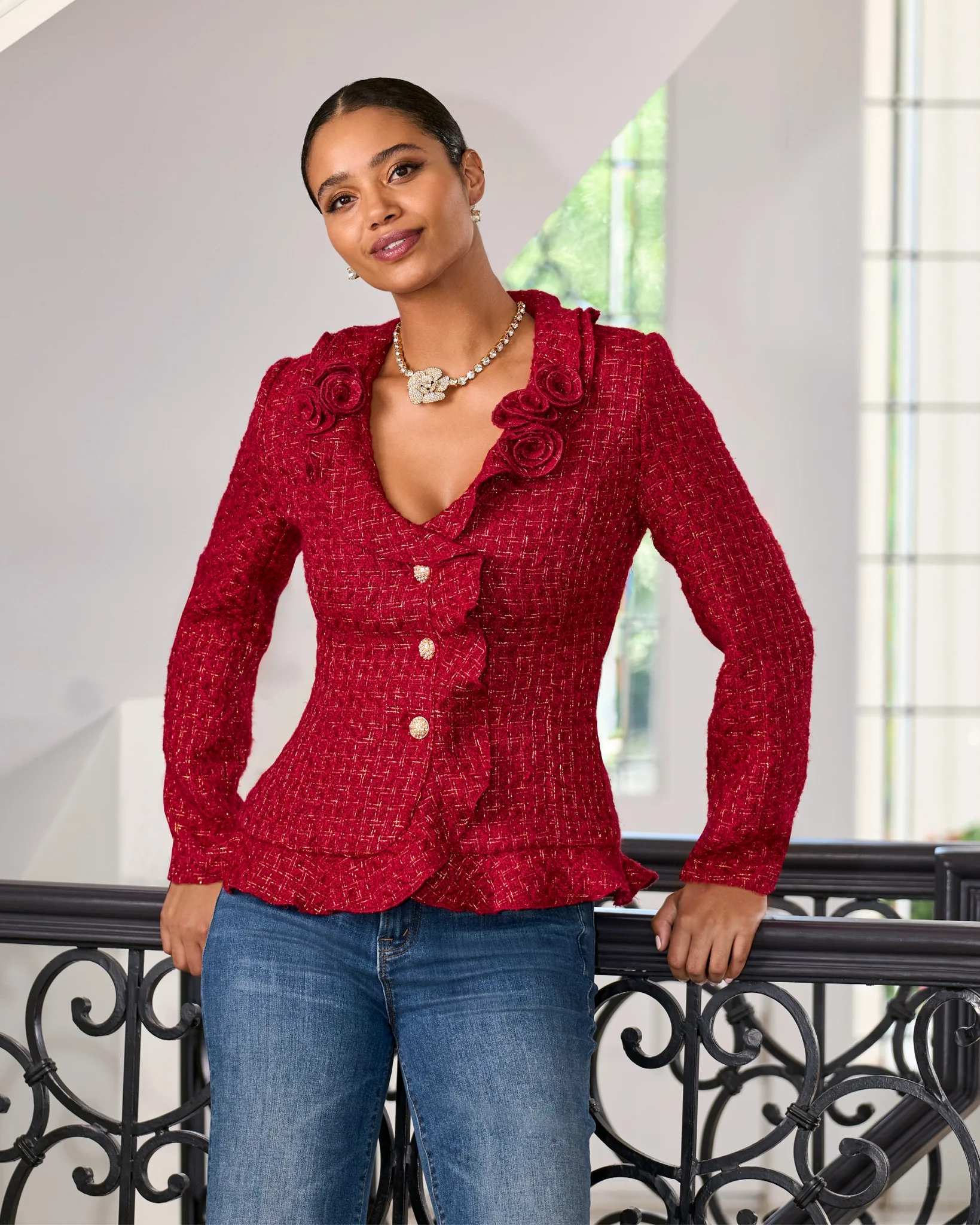 Rosette Rhinestone Choker Necklace Gold - Mycitystee