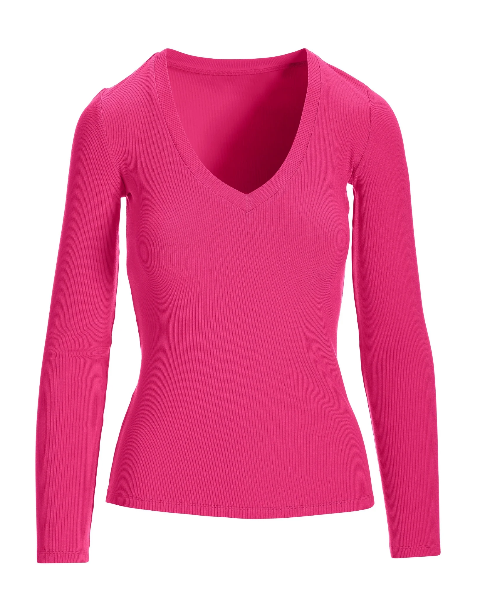 So Essential Ribbed V Neck Long Sleeve Top Pink Peacock - Mycitystee