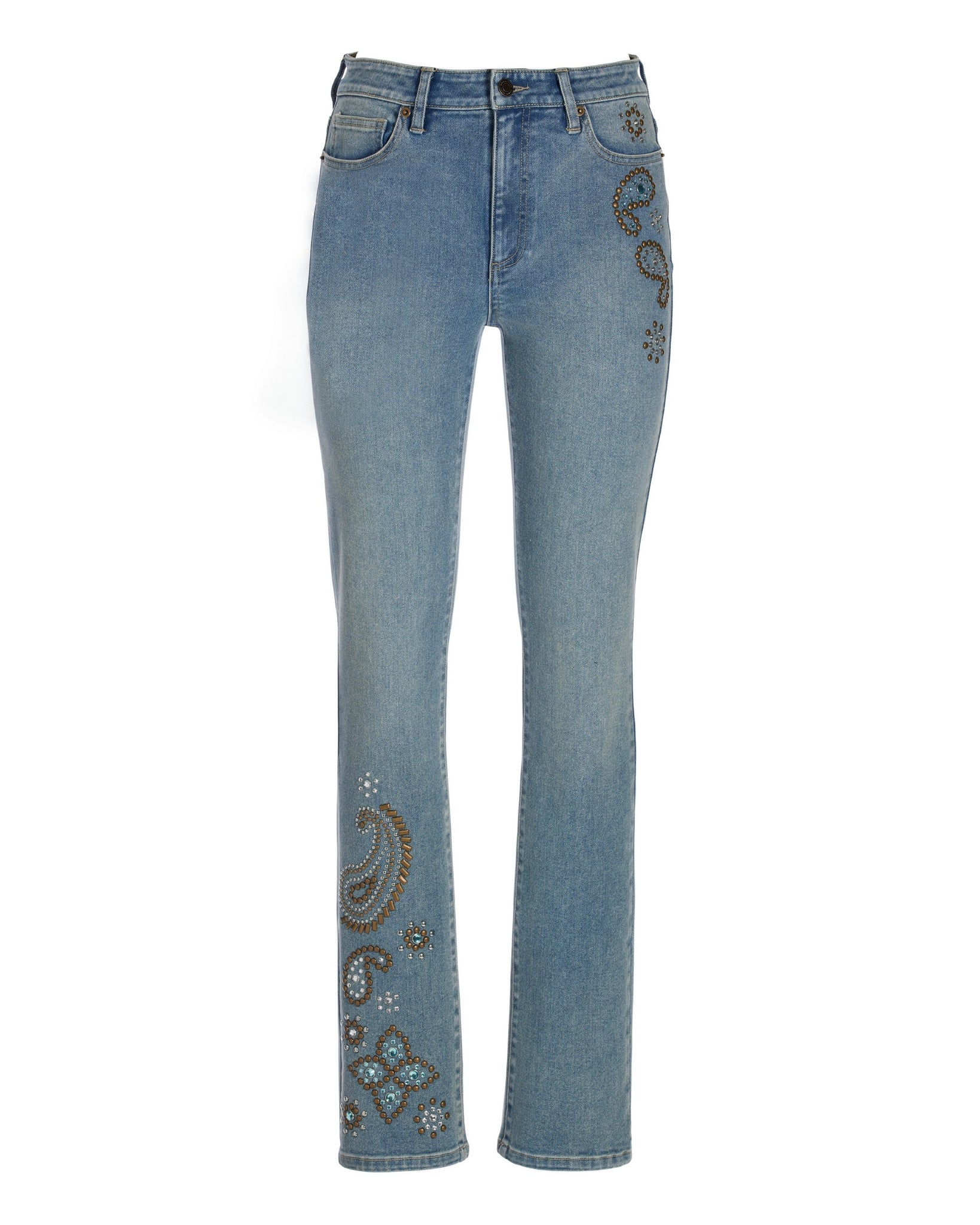 Newport Embellished Stud Slim Straight Ankle Jean Light Med Wash - Mycitystee