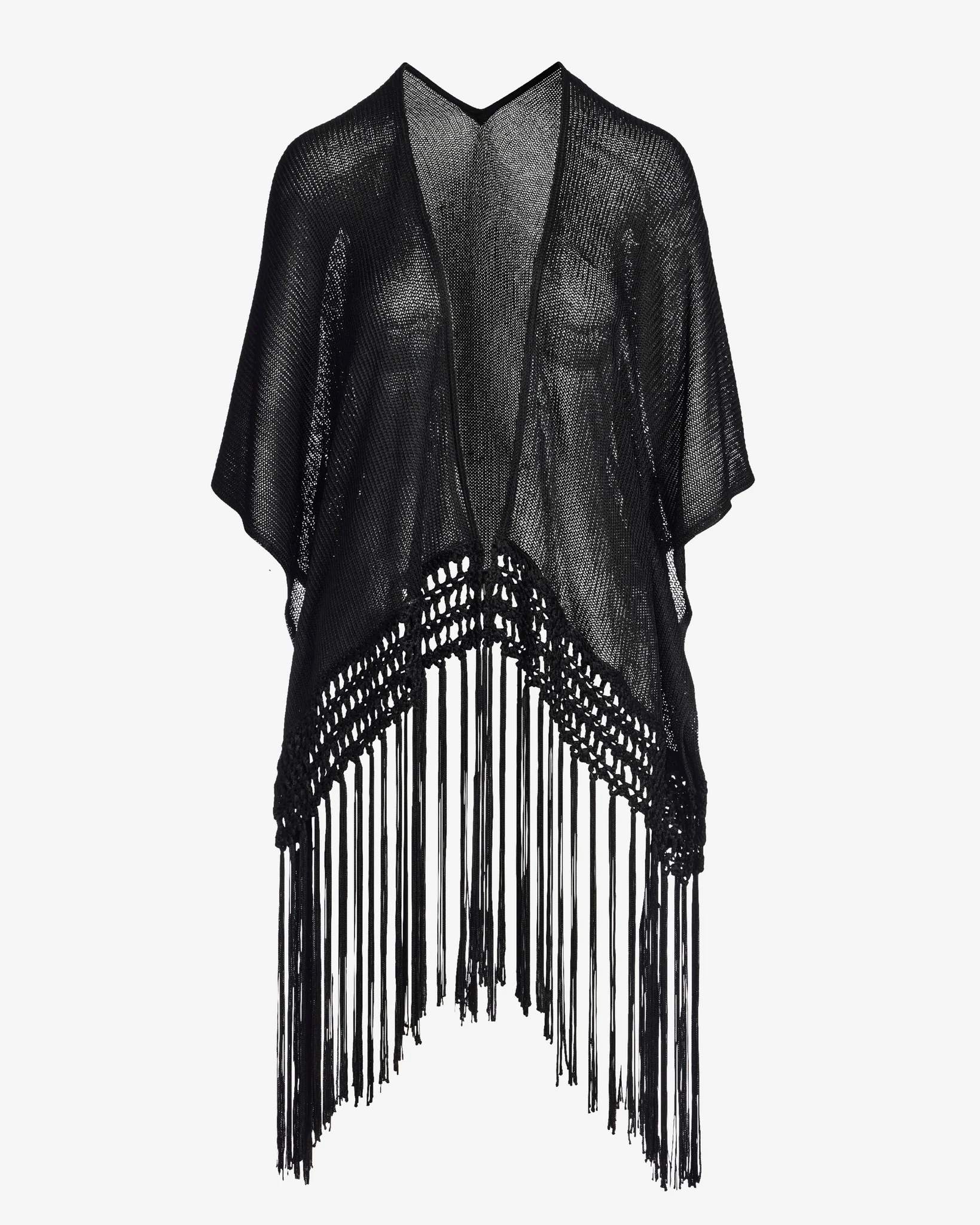 Macram   Fringe Poncho Black - Mycitystee