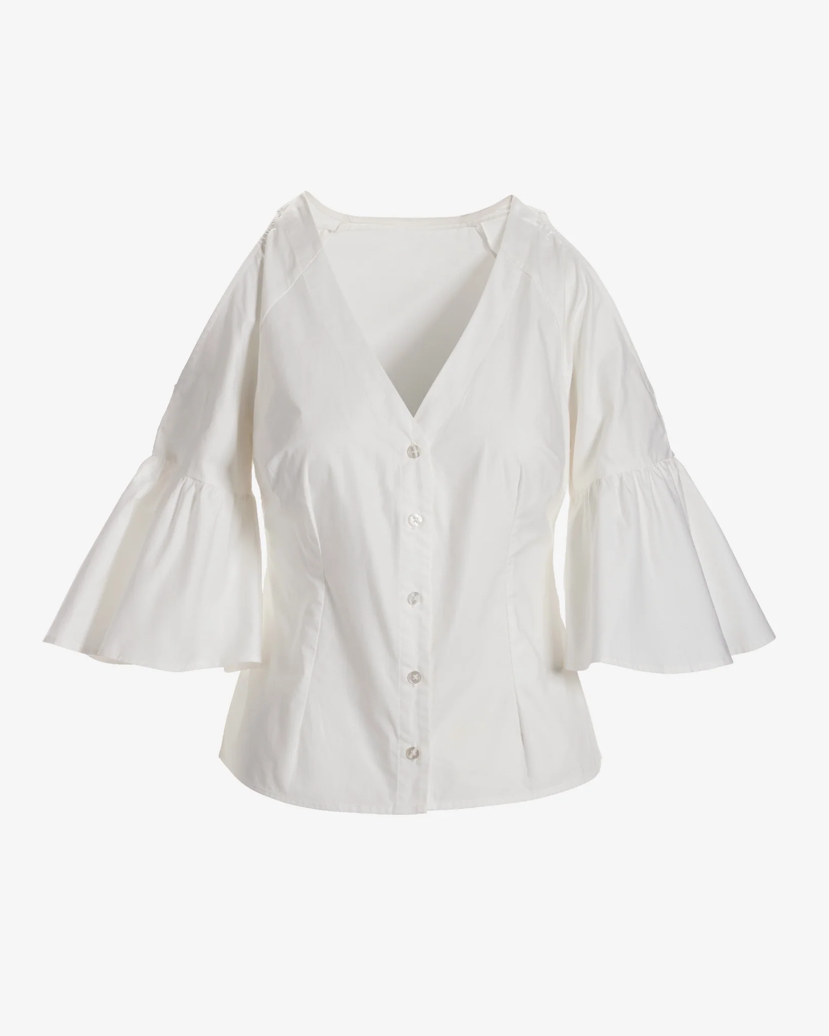 Cold Shoulder Button Up Top White - Mycitystee