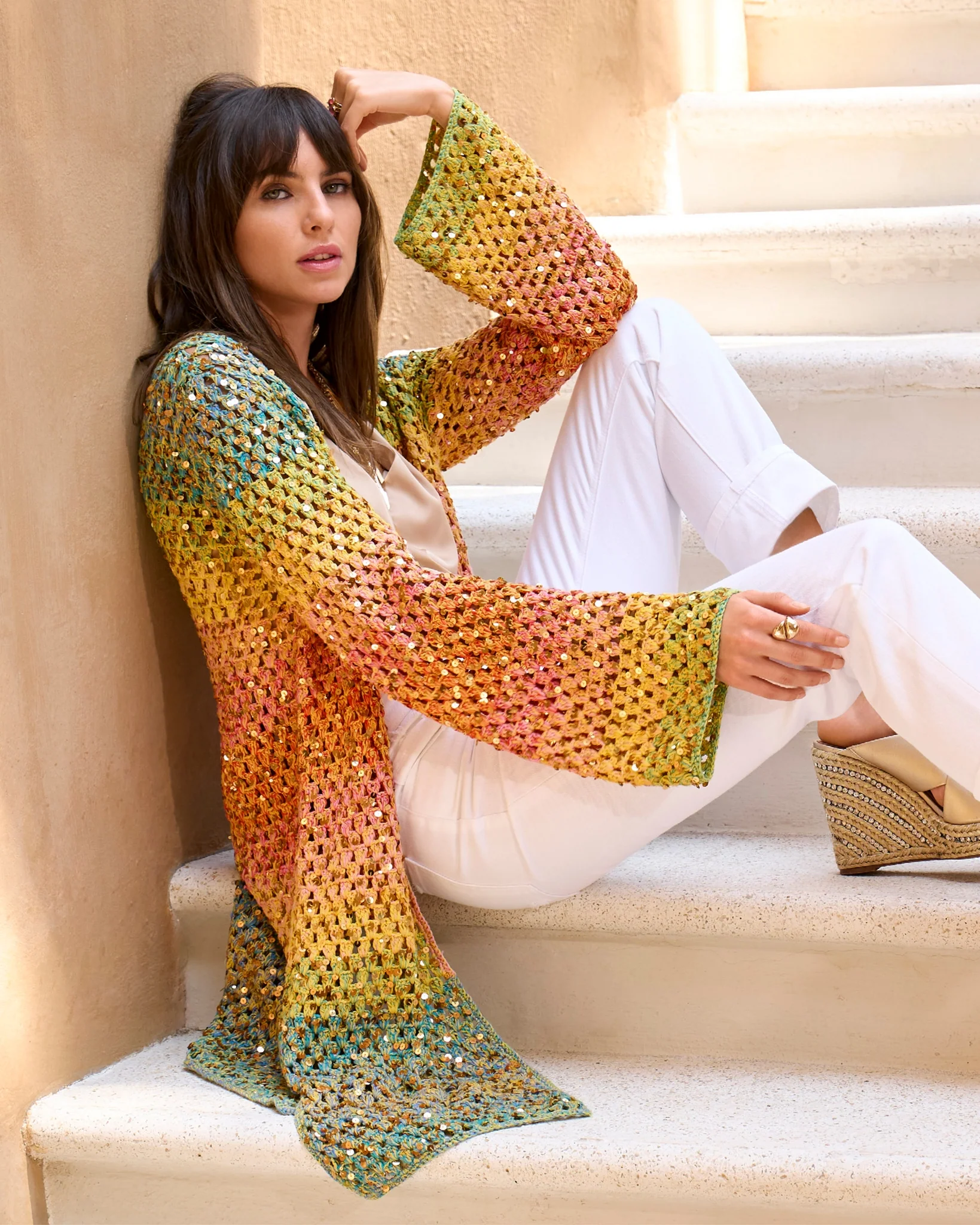 Crochet Sequin Sweater Duster Multi - Mycitystee