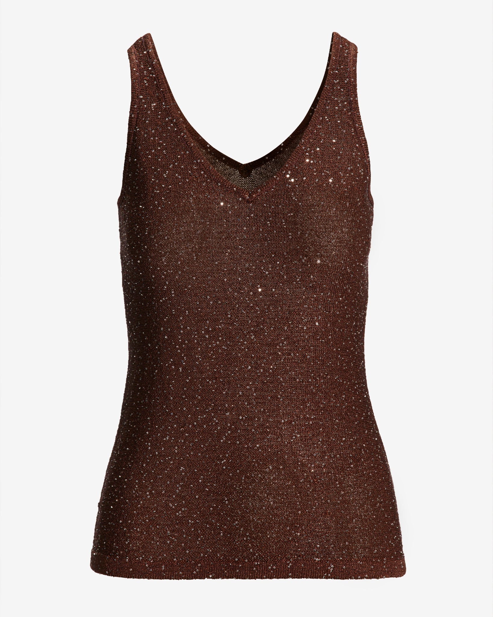 Mini Sequin V Neck Sweater Tank Safari Brown - Mycitystee