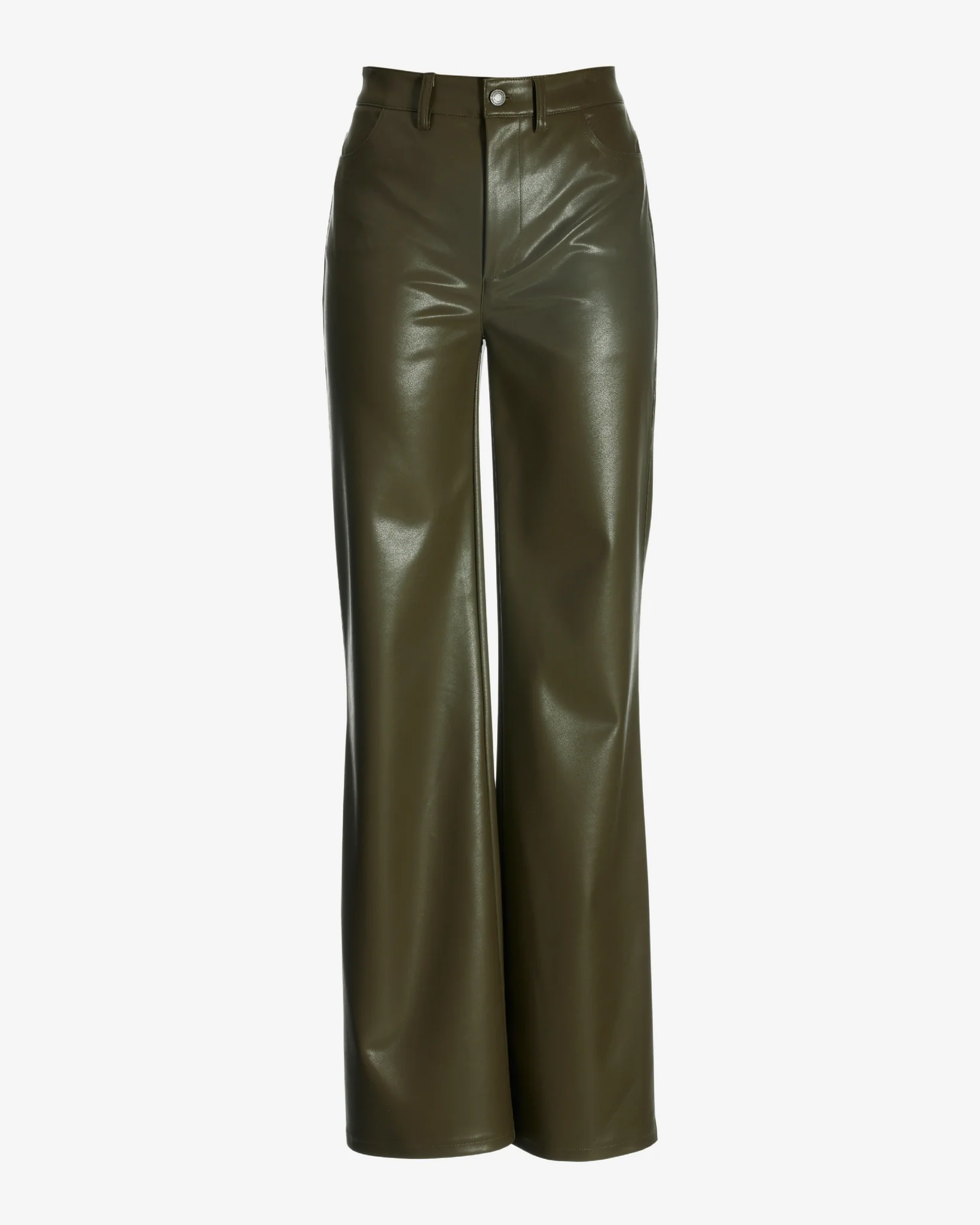 Malibu Wide Leg Five Pocket Faux Leather Pant Olive - Mycitystee