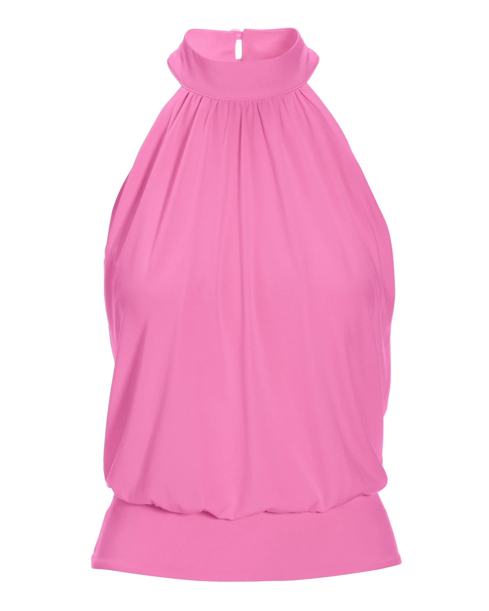 Halter Banded Bottom Mock Neck Top 2AV38 Sachet Pink - Mycitystee