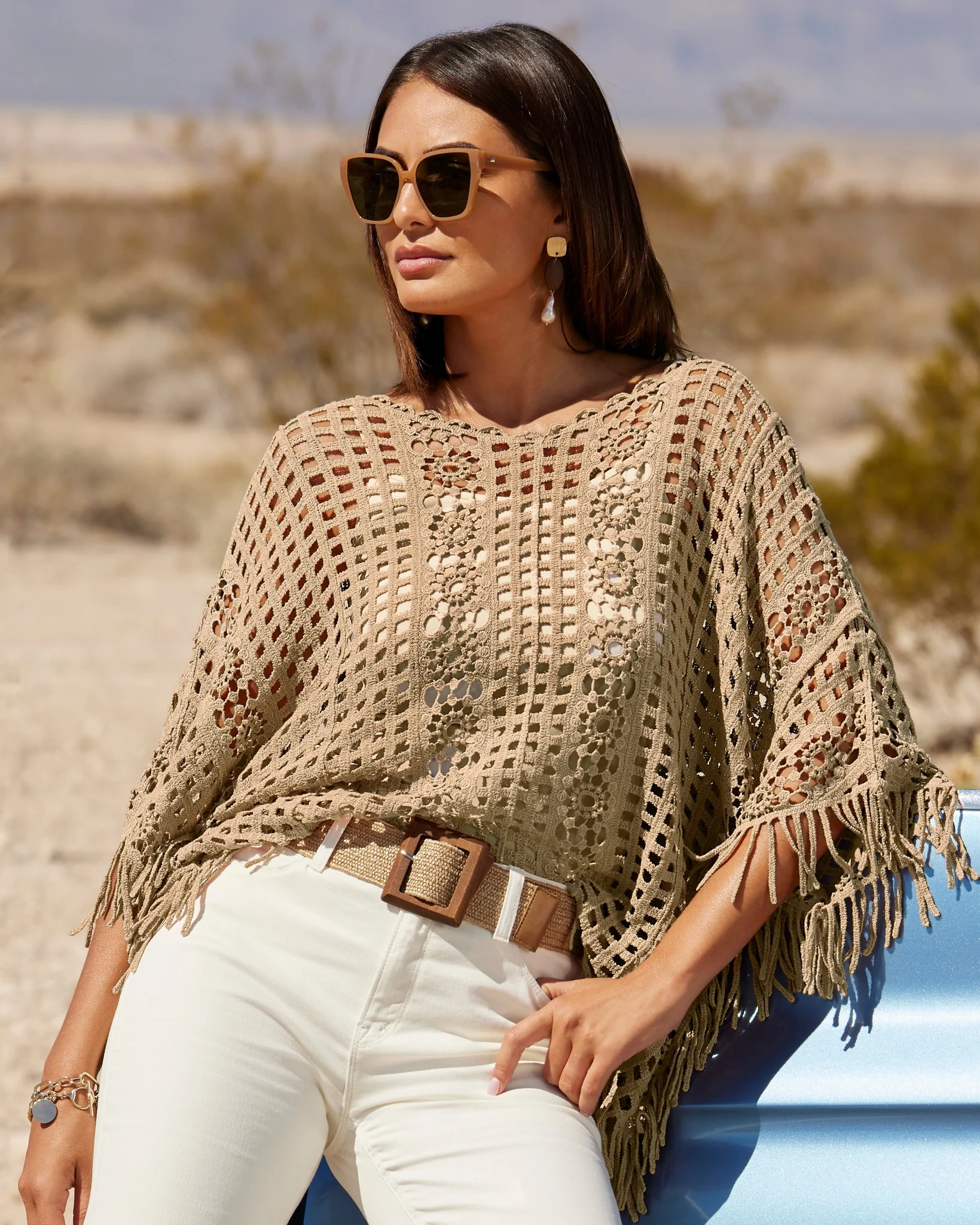 Effortless Crochet Pullover Poncho Sesame - Mycitystee