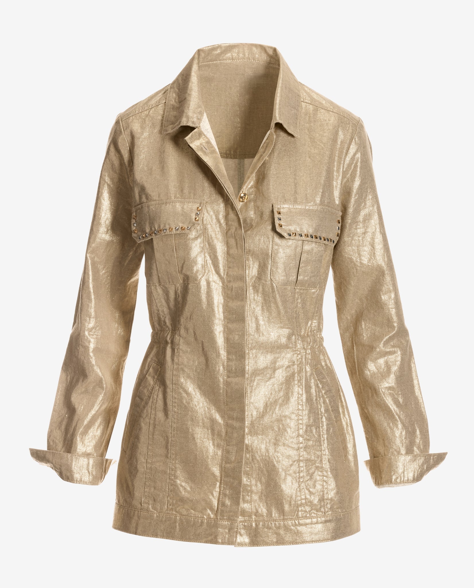 Metallic Brushed Linen Utility Jacket Gold - Mycitystee