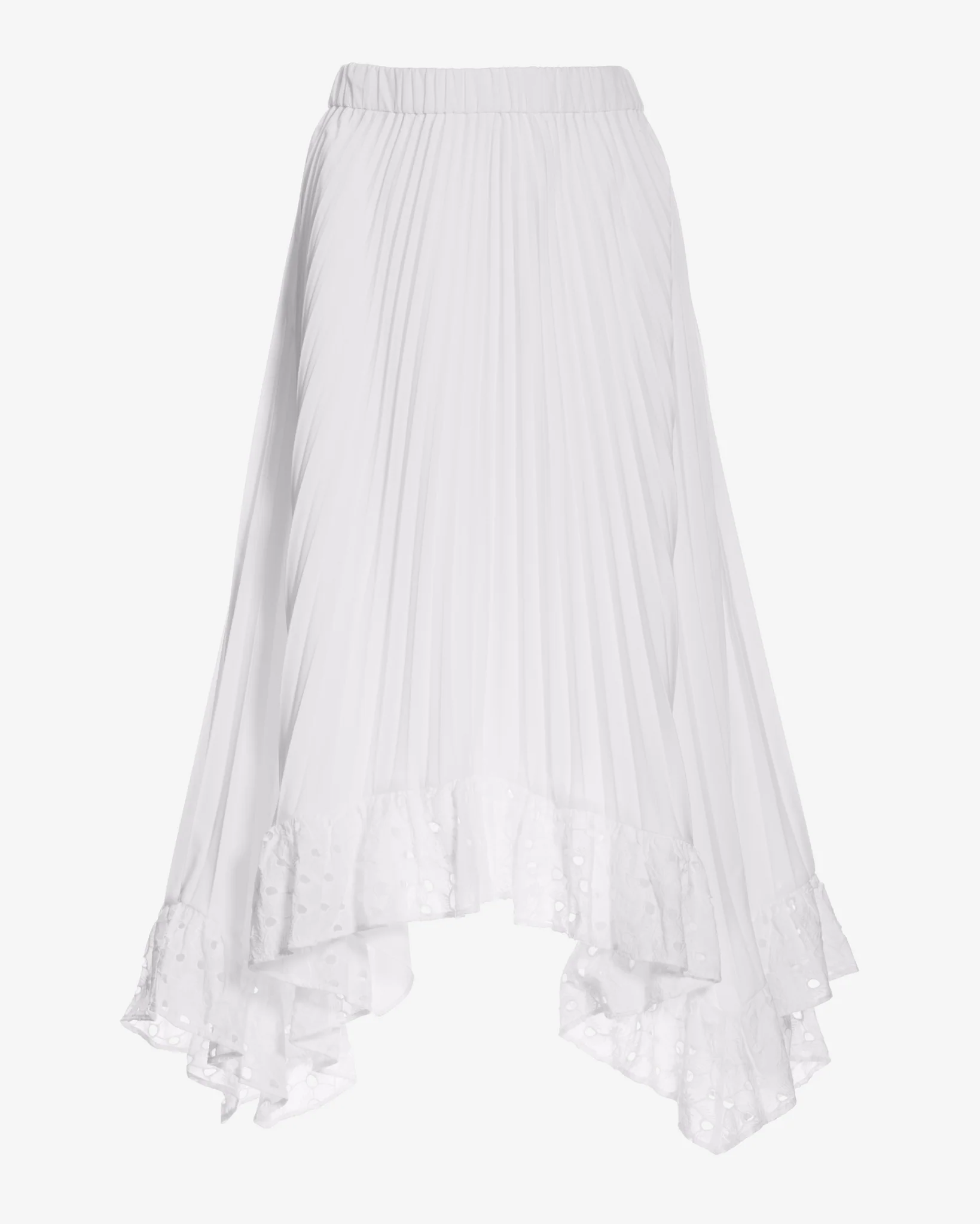 Pleated Eyelet Hem Midi Skirt Pure White - Mycitystee