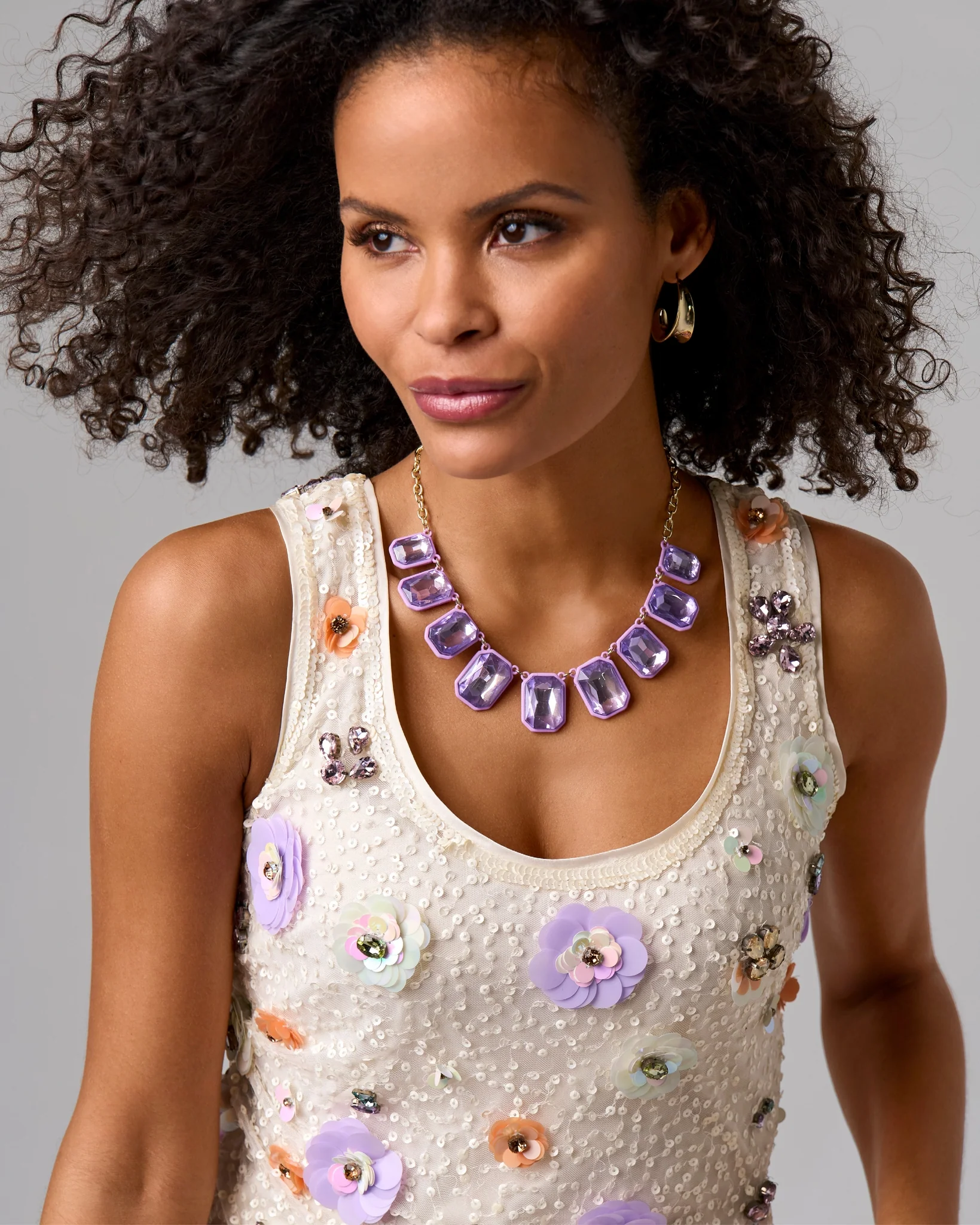 Two-Toned Gem Necklace Purple - Mycitystee