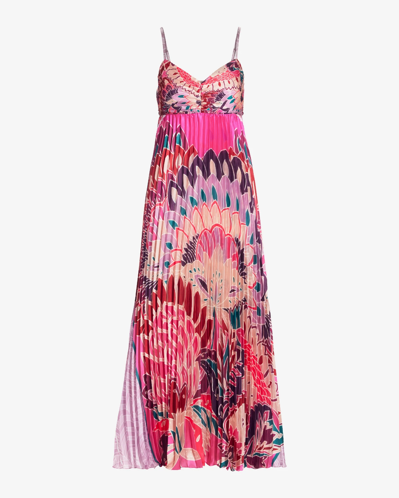 Printed Charmeuse Pleated Maxi Dress Pink Multi - Mycitystee