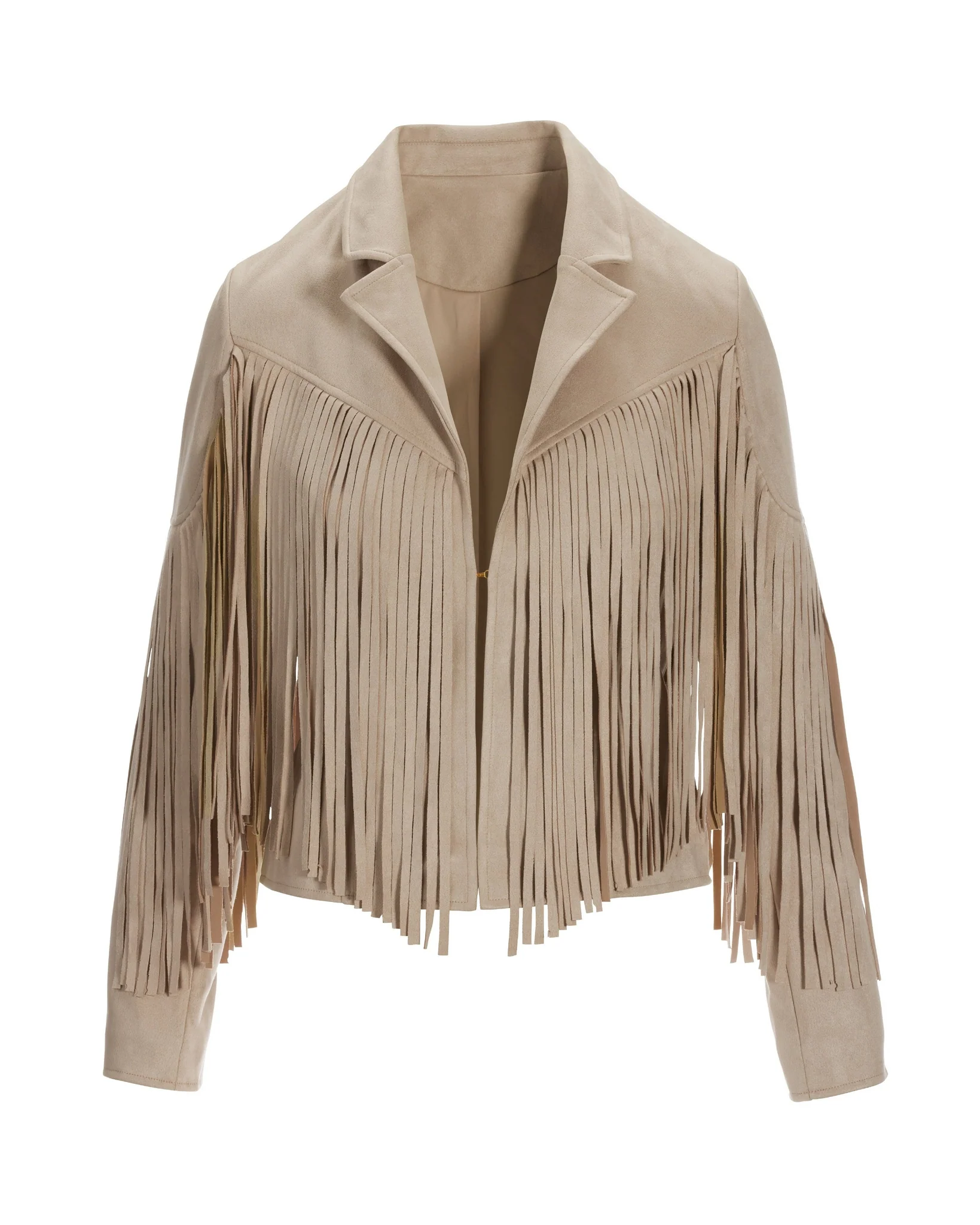 Fringed Faux Suede Jacket Sand - Mycitystee
